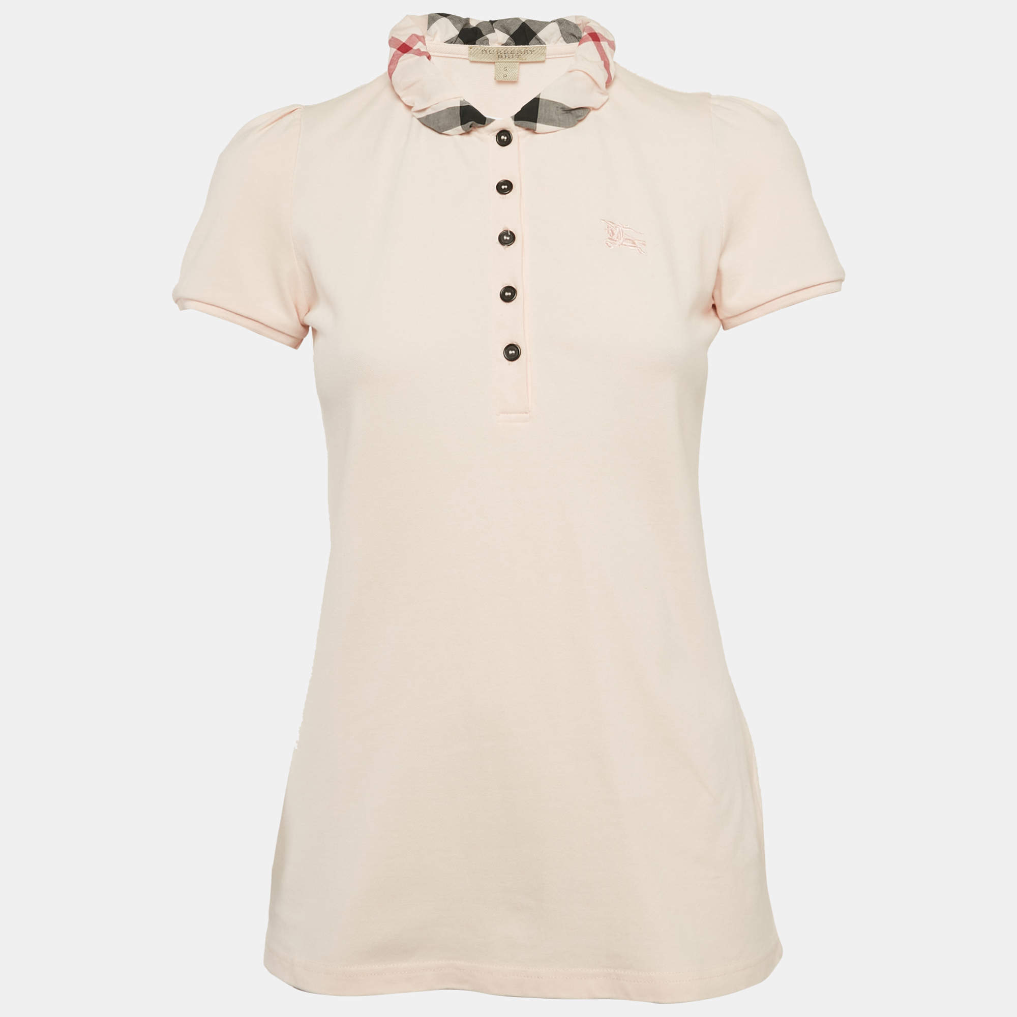 Burberry Pink Checks Collar Pique Polo T-Shirt S