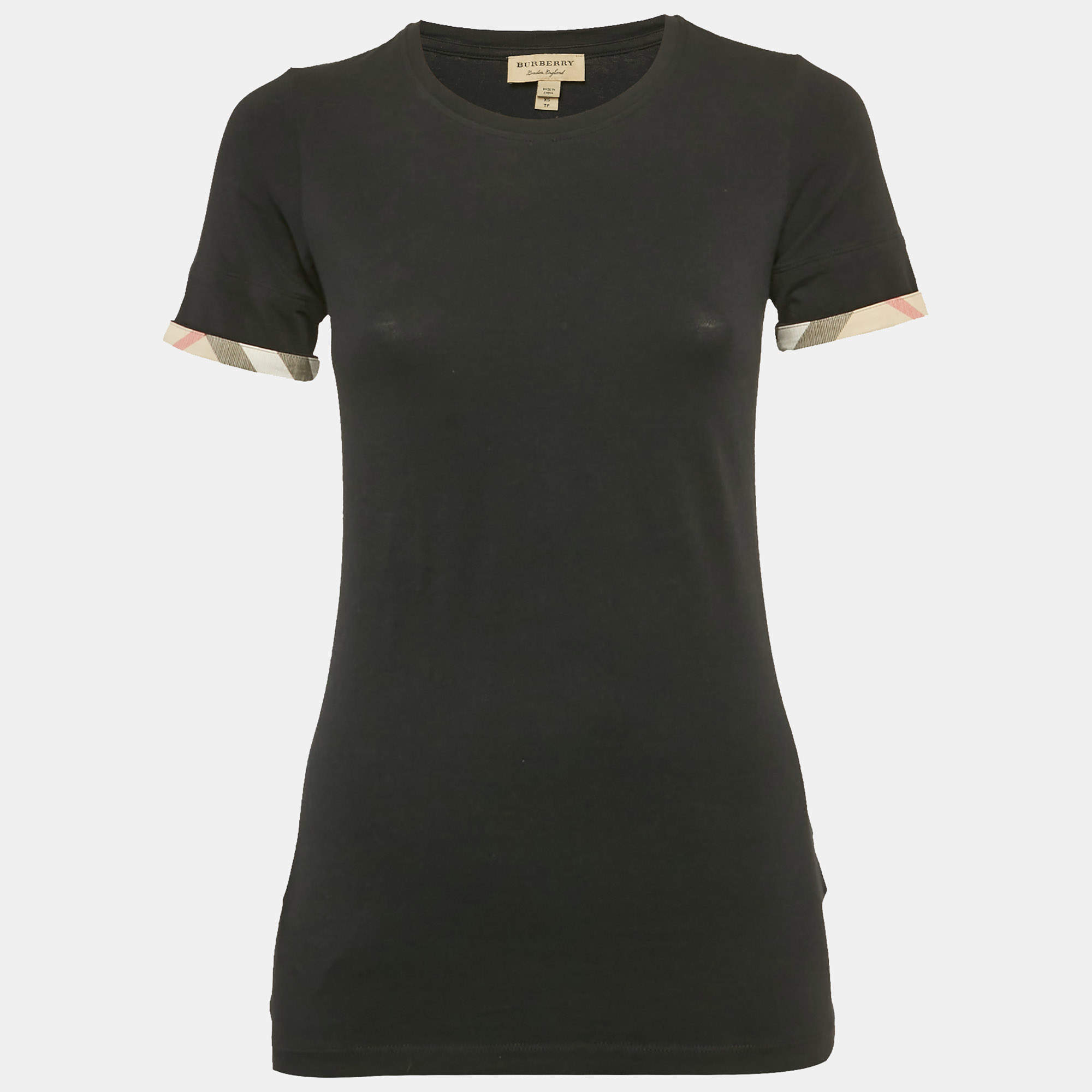 Burberry Black Stretch Cotton Cuffed Sleeve T-Shirt XS 