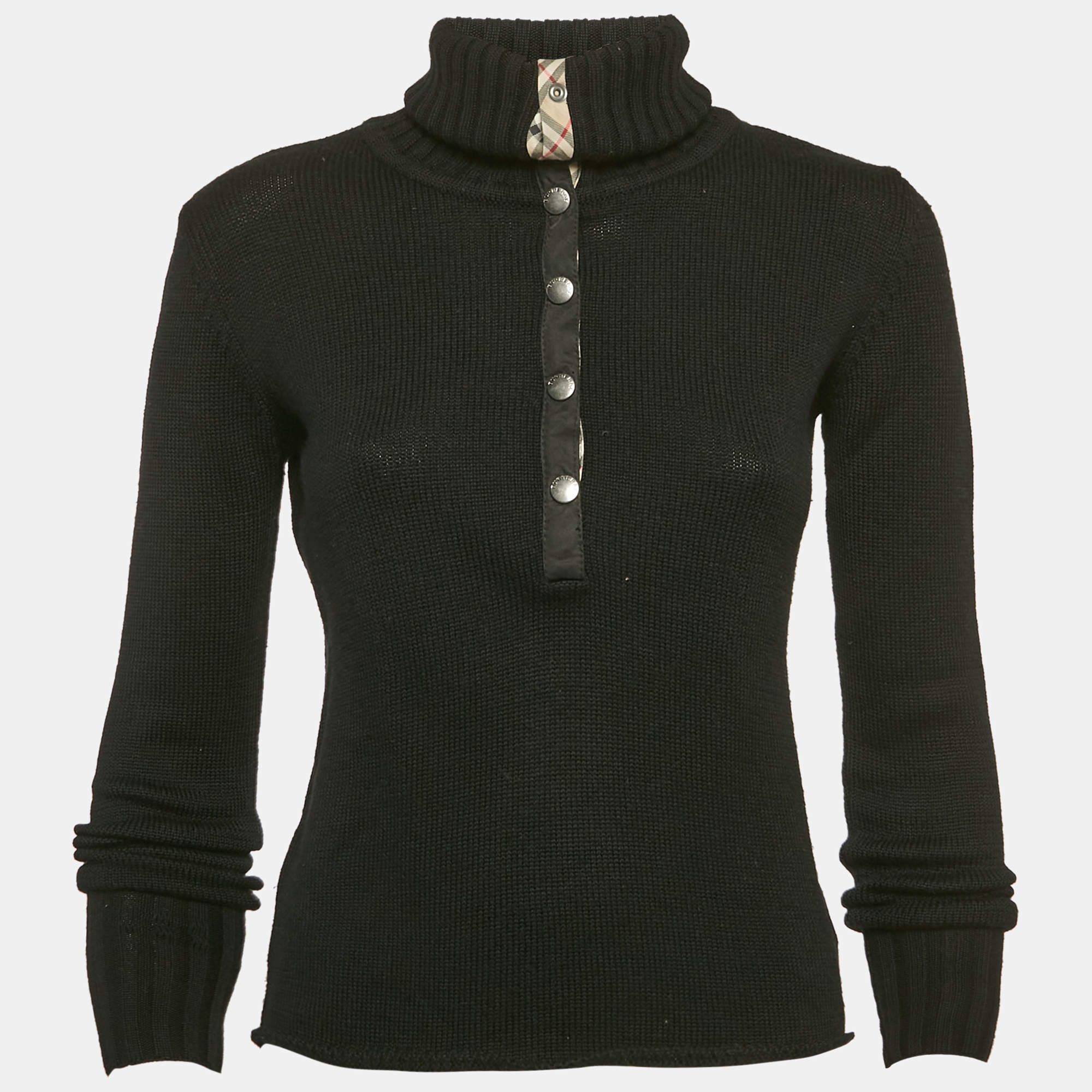 Pre Owned Burberry Black Merino Wool Knit Turtleneck Sweater XS