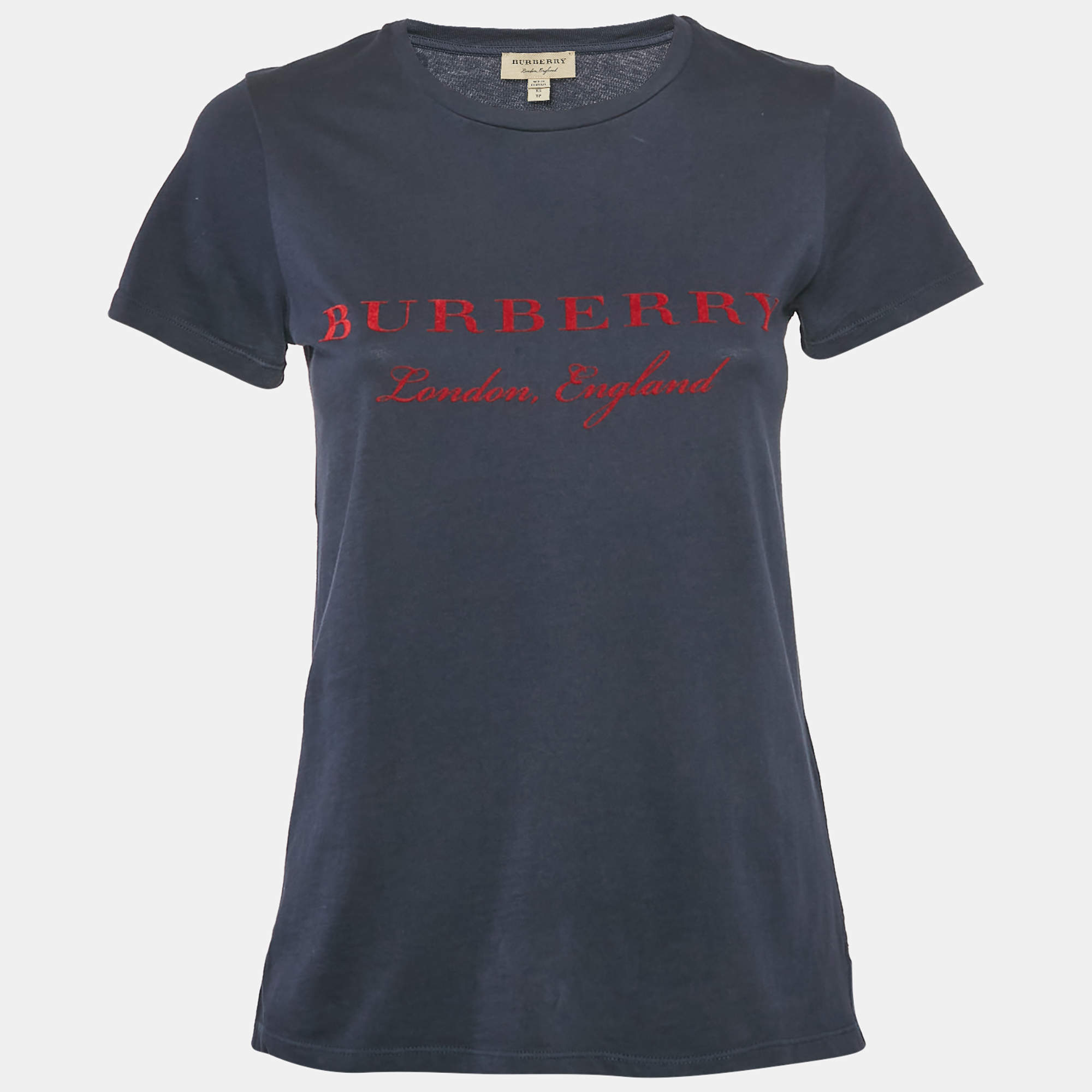 Pre Owned Burberry Blue/Red Cotton Crew Neck T-Shirt XS