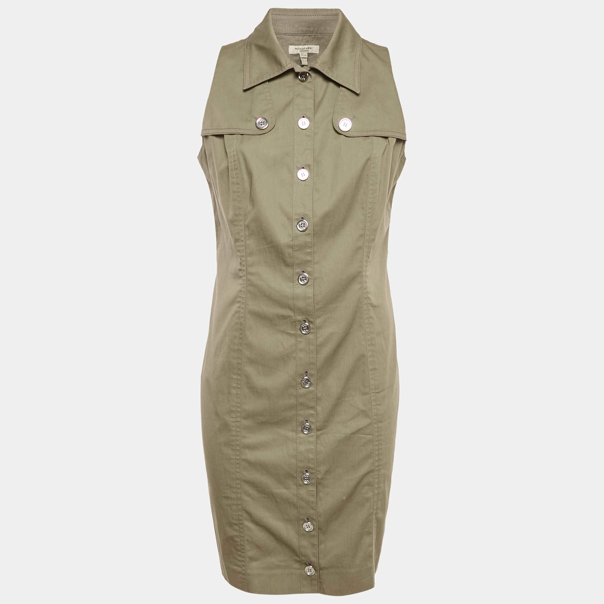 Pre Owned Burberry Green Cotton Sleeveless Mini Dress M