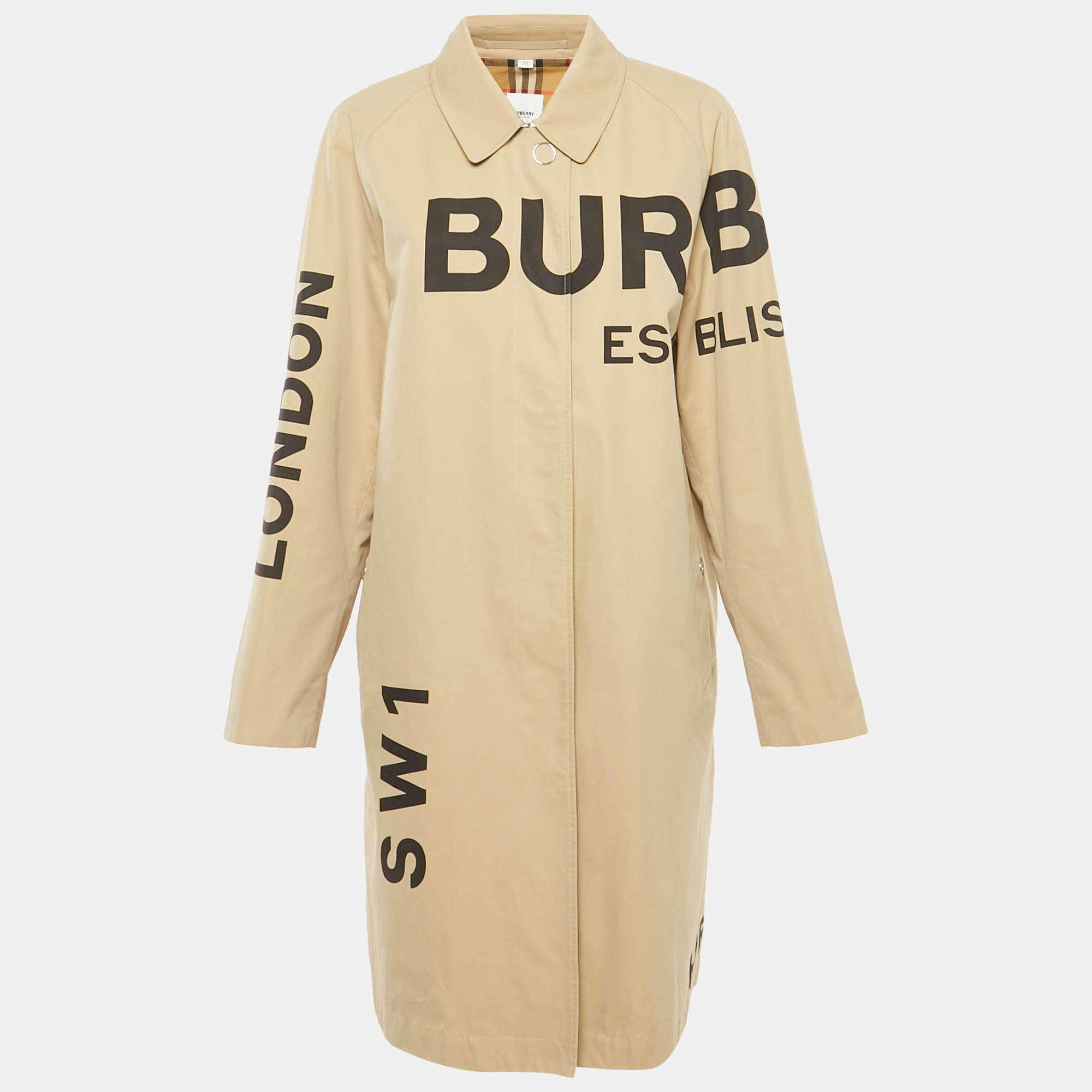 مملوكة مسبقًا Burberry Beige Gabardine Horseferry Print Coat M