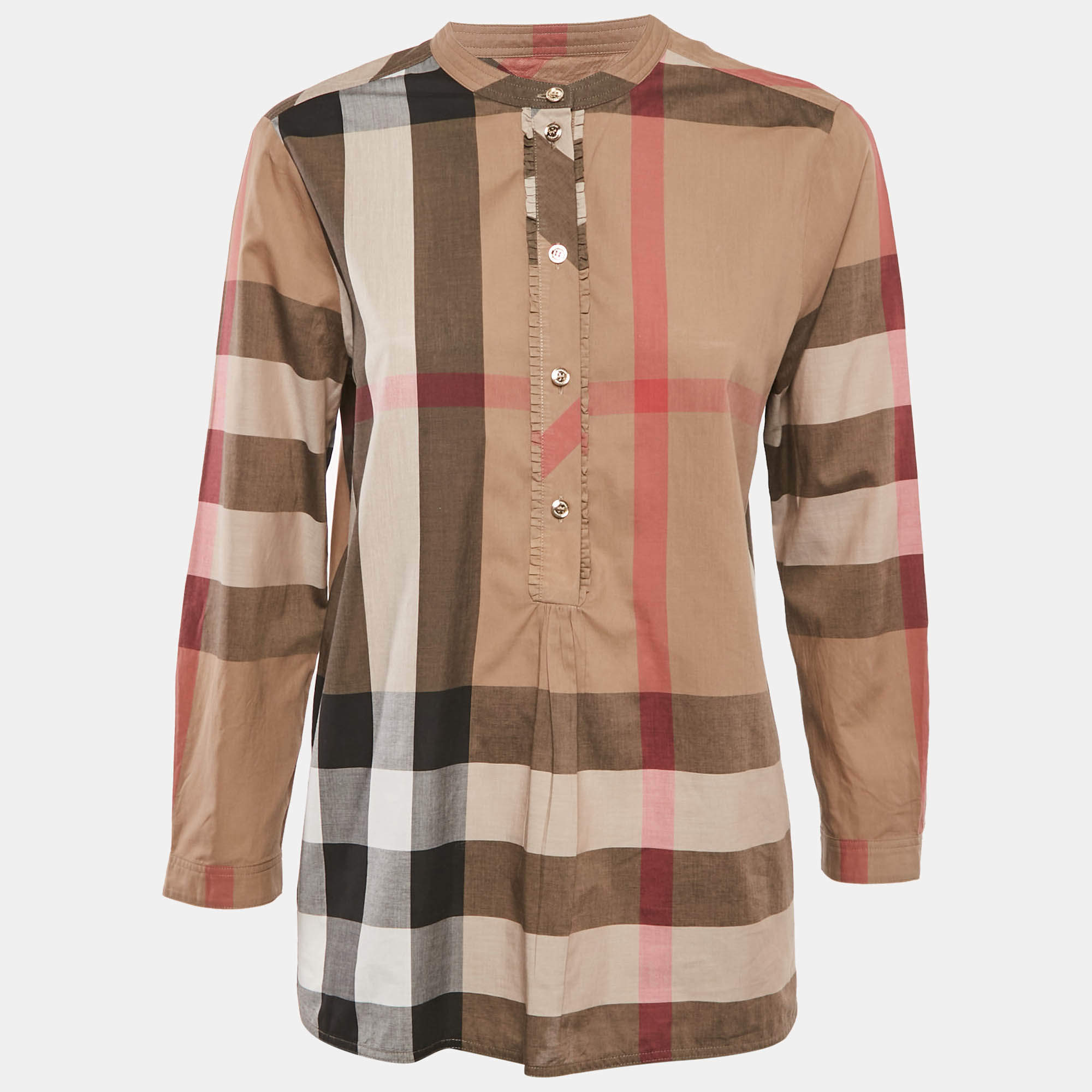 Burberry Beige Checked Cotton Half Placket Tunic M