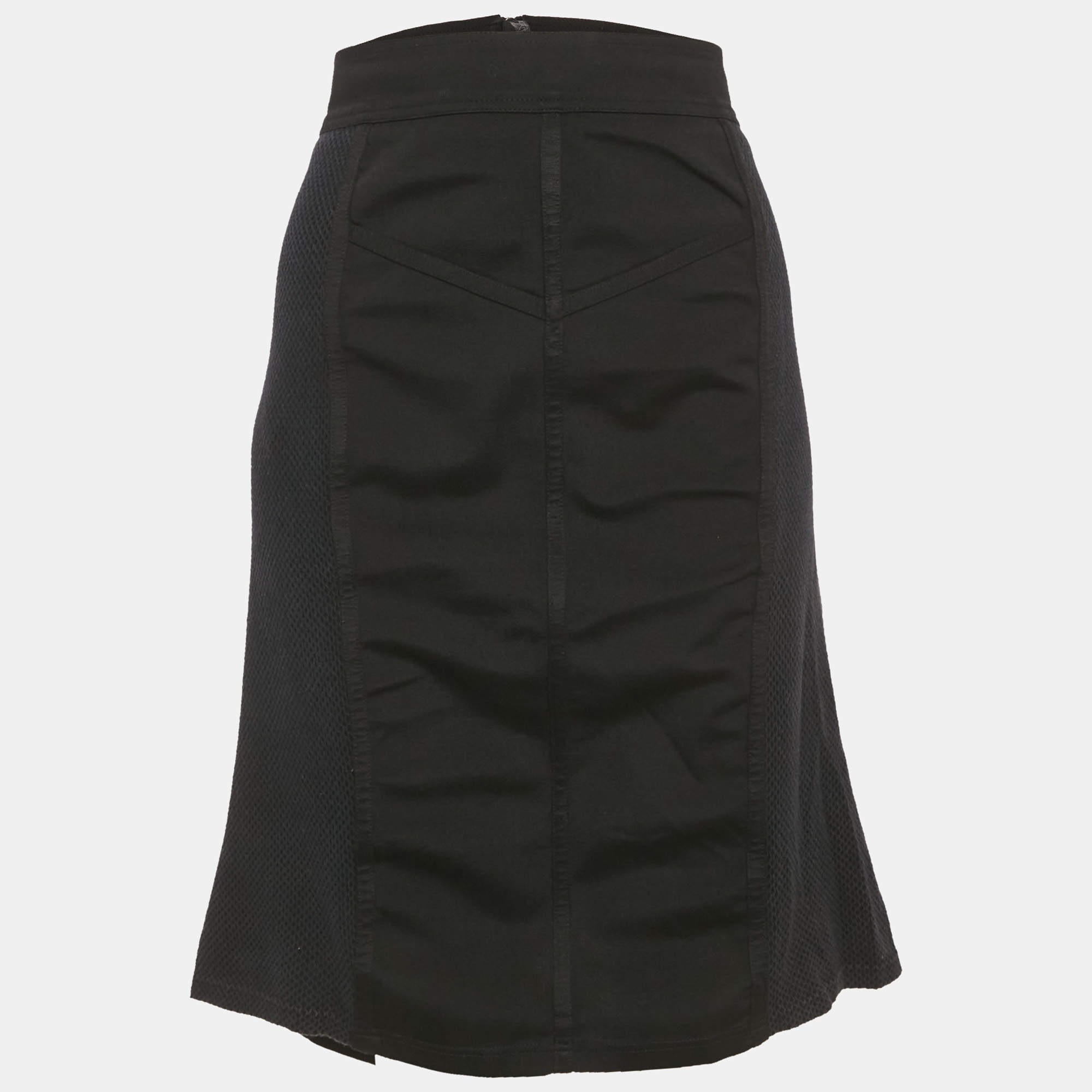 Pre Owned Burberry Black Mesh Trim Jersey Pencil Skirt M