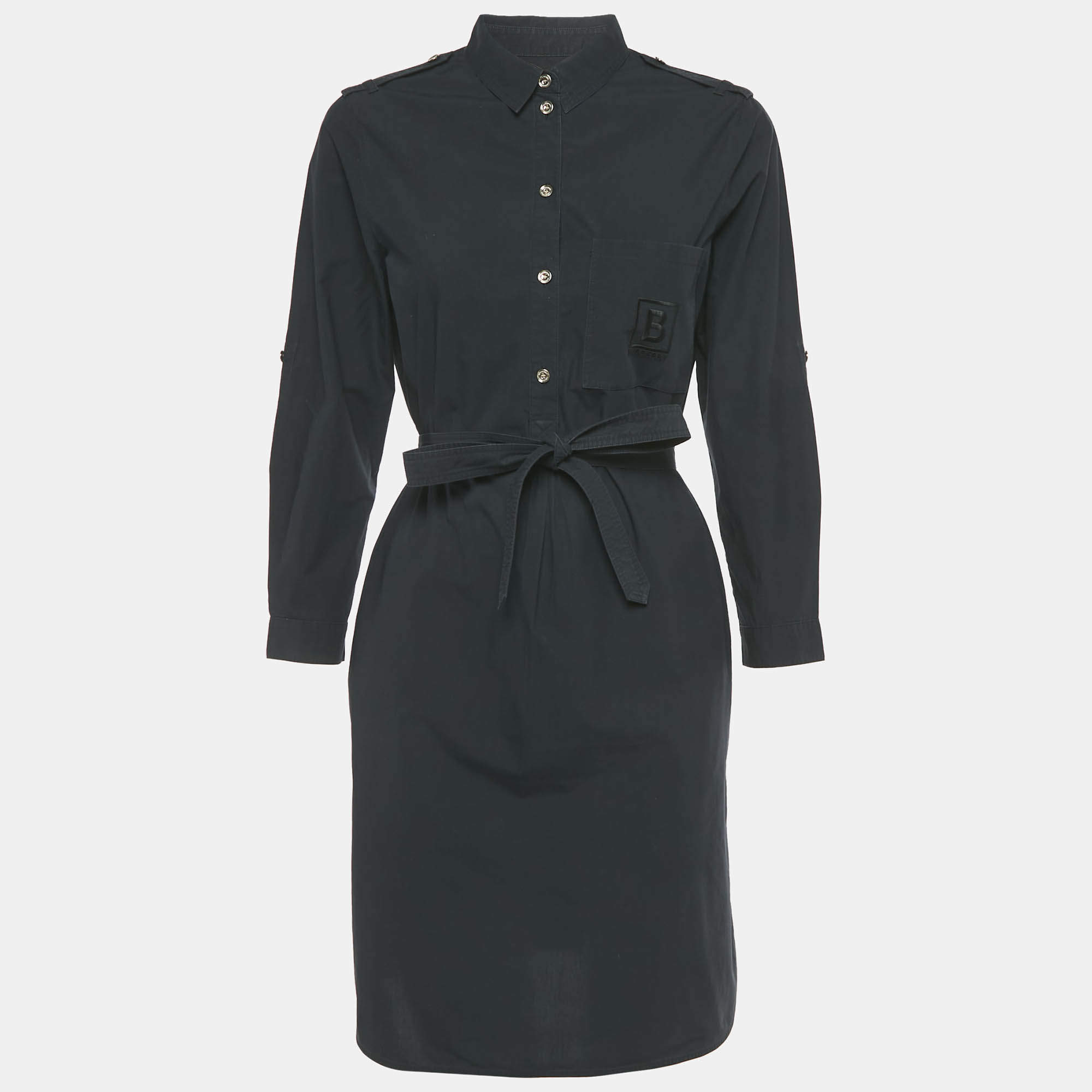 Pre Owned Burberry Navy Blue Cotton Belted Mini Dress M