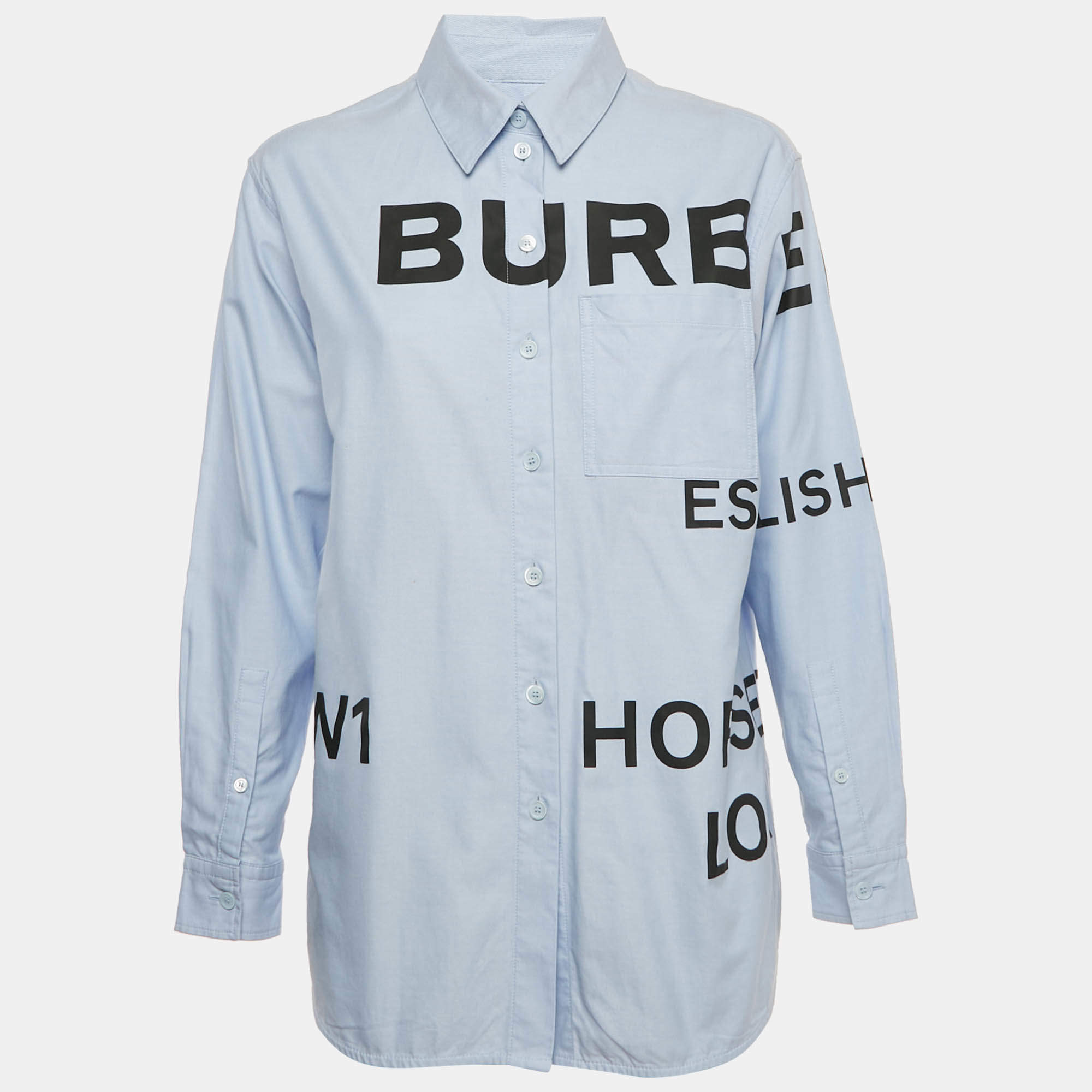 Pre Owned Burberry Blue Horseferry Cotton Button Front Shirt S