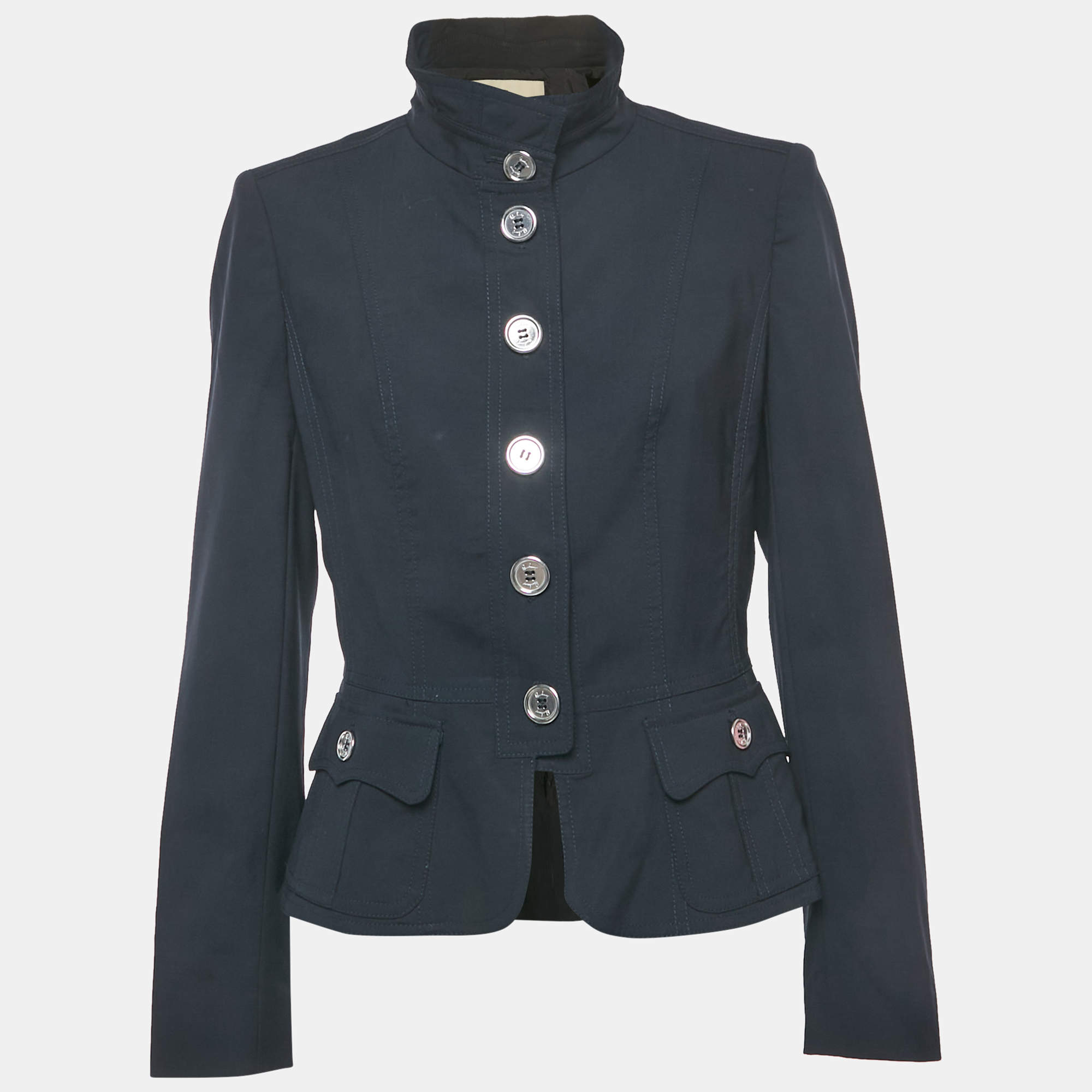 Pre Owned Burberry Navy Blue Cotton Button Front Jacket M