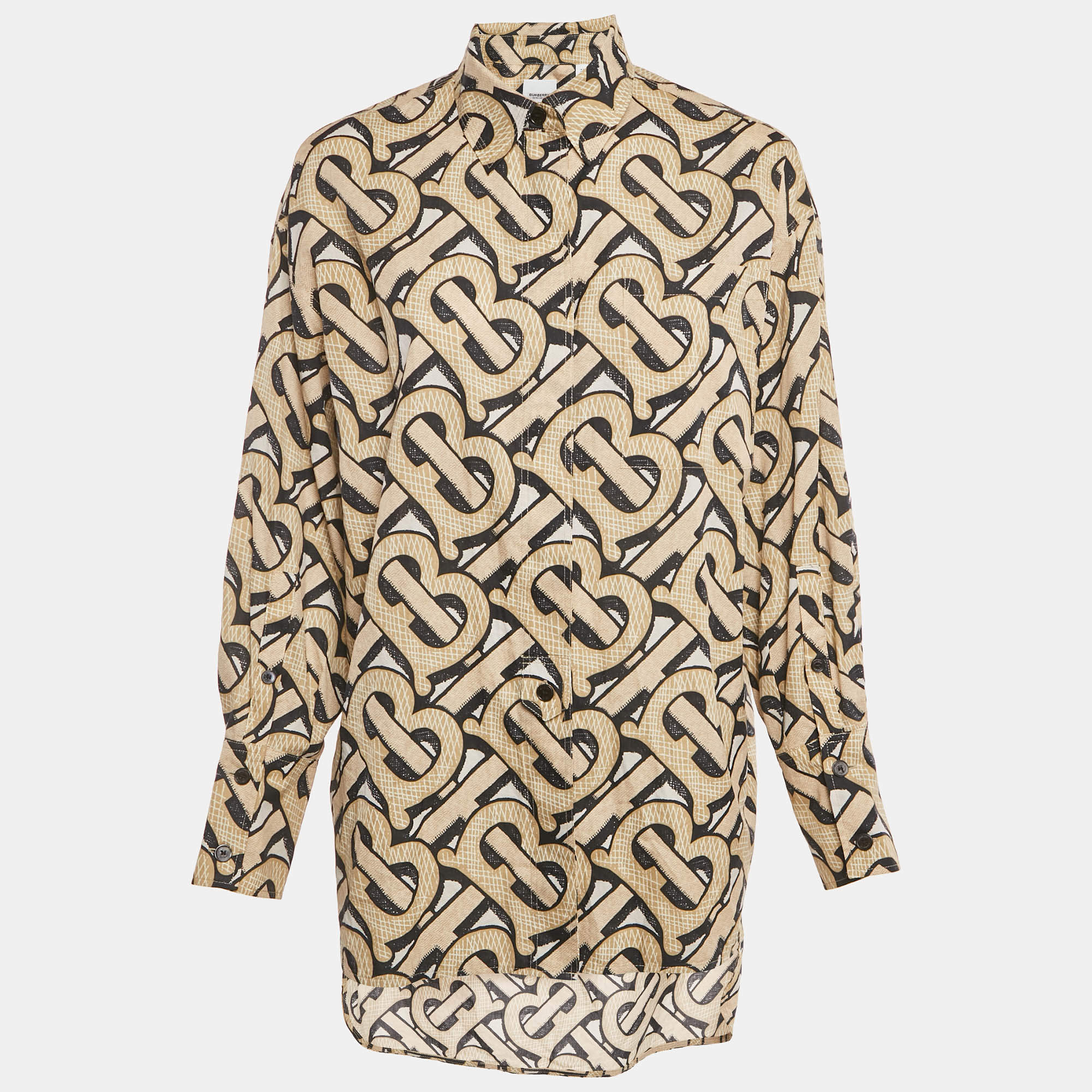 Pre Owned Burberry Beige TB Monogram Cotton Shirt XS