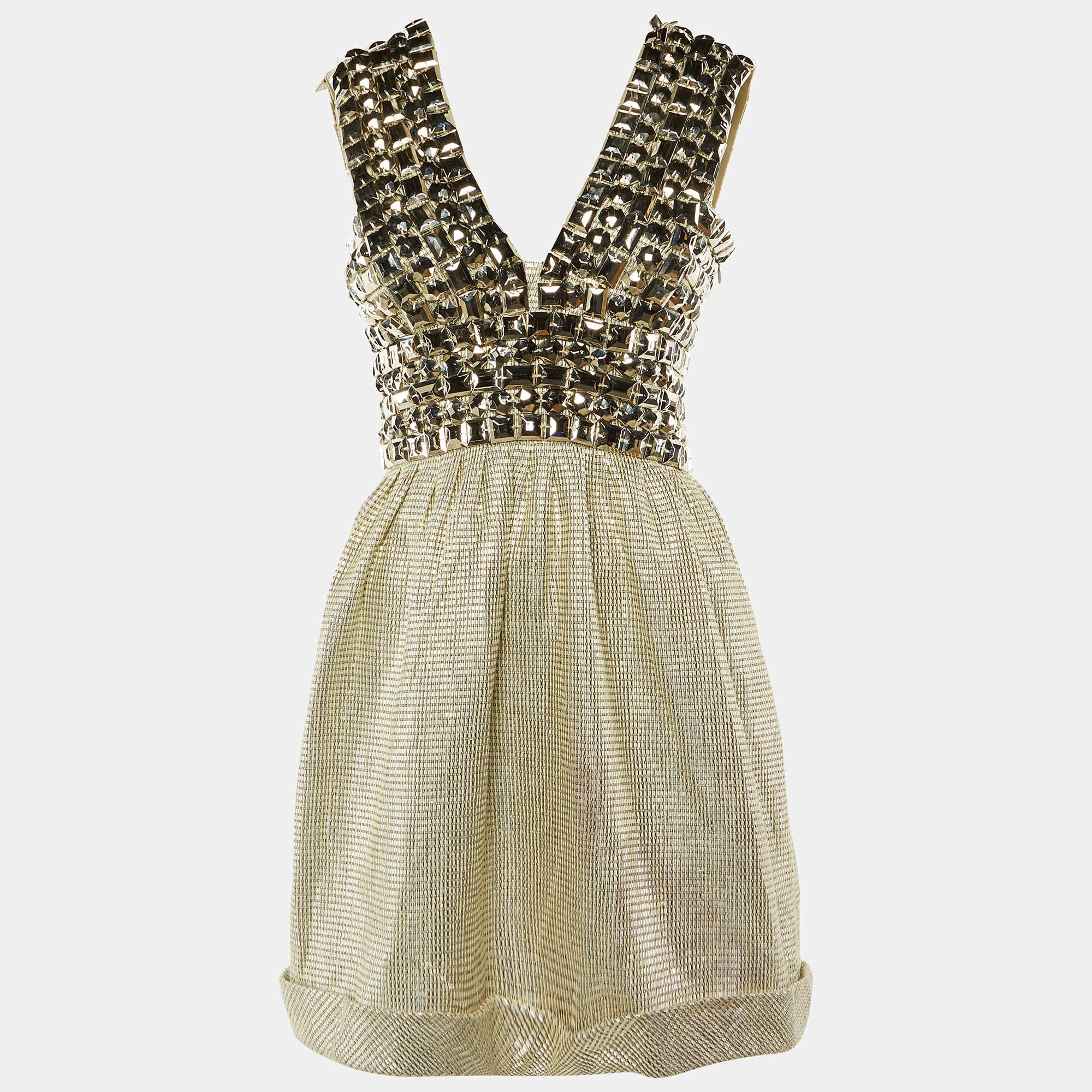 مملوكة مسبقًا فستان بربري ميني في-نيك قطن ميتاليك ستاند مقاس صغير