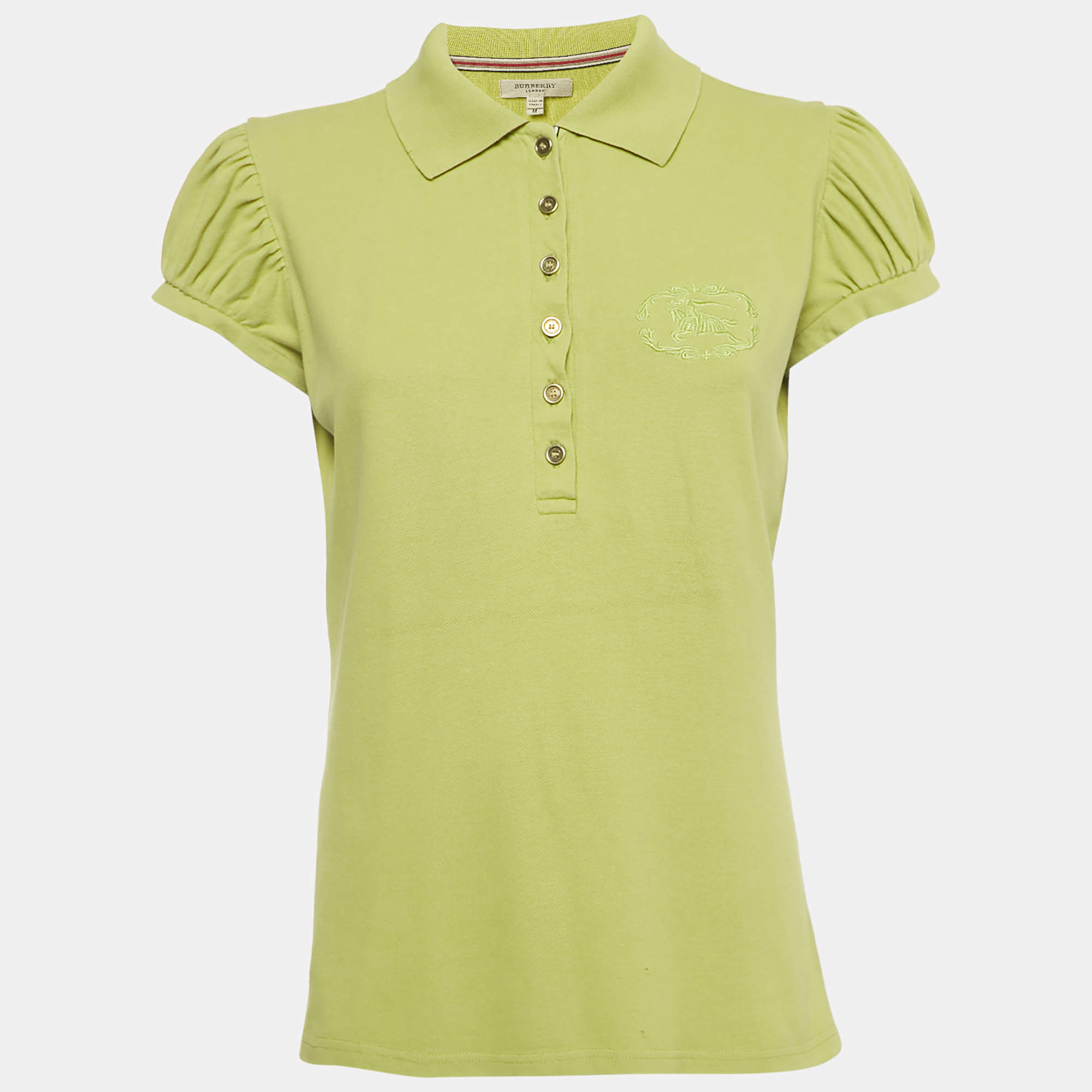 Pre Owned تيشيرت بولو برغرين بربري بيكيه أخضر مقاس متوسط (ميديام)