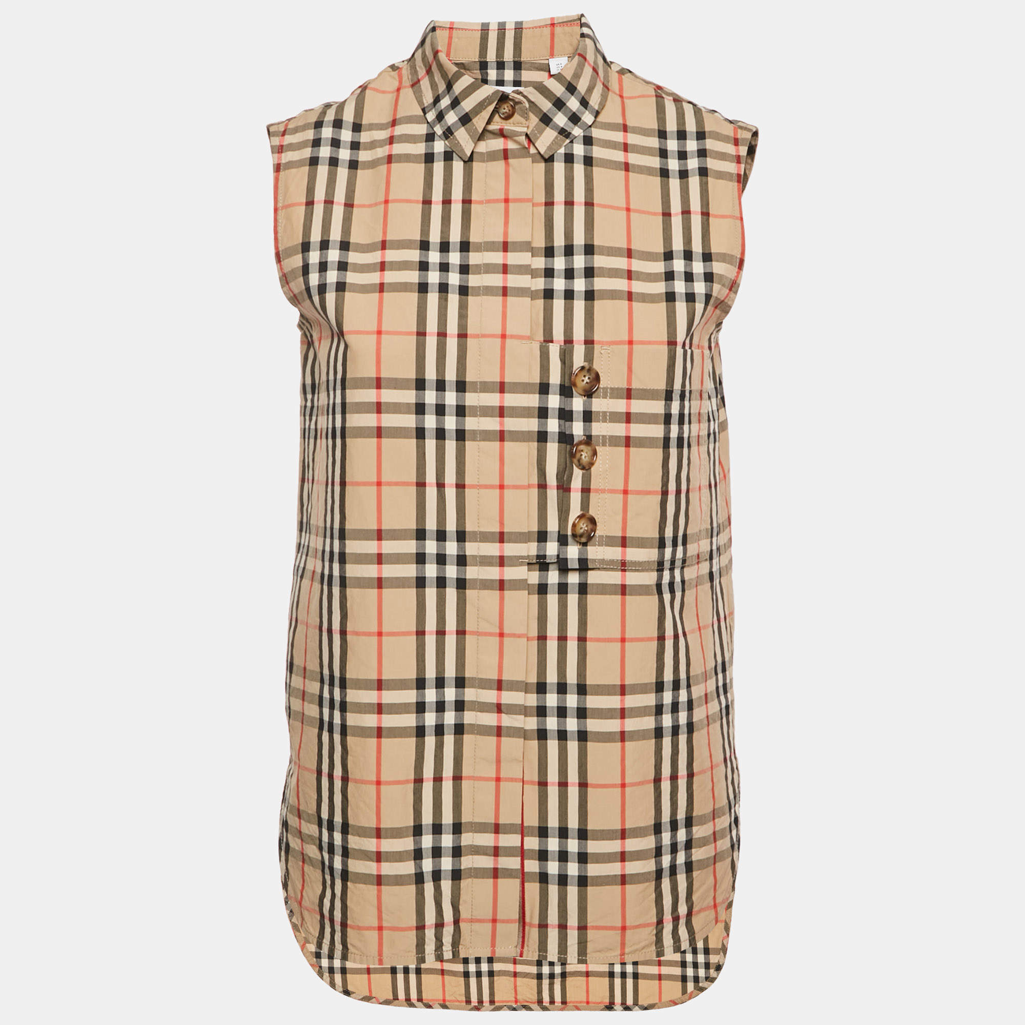 Pre Owned Burberry Beige Beige Checks Cotton Sleeveless Shirt S