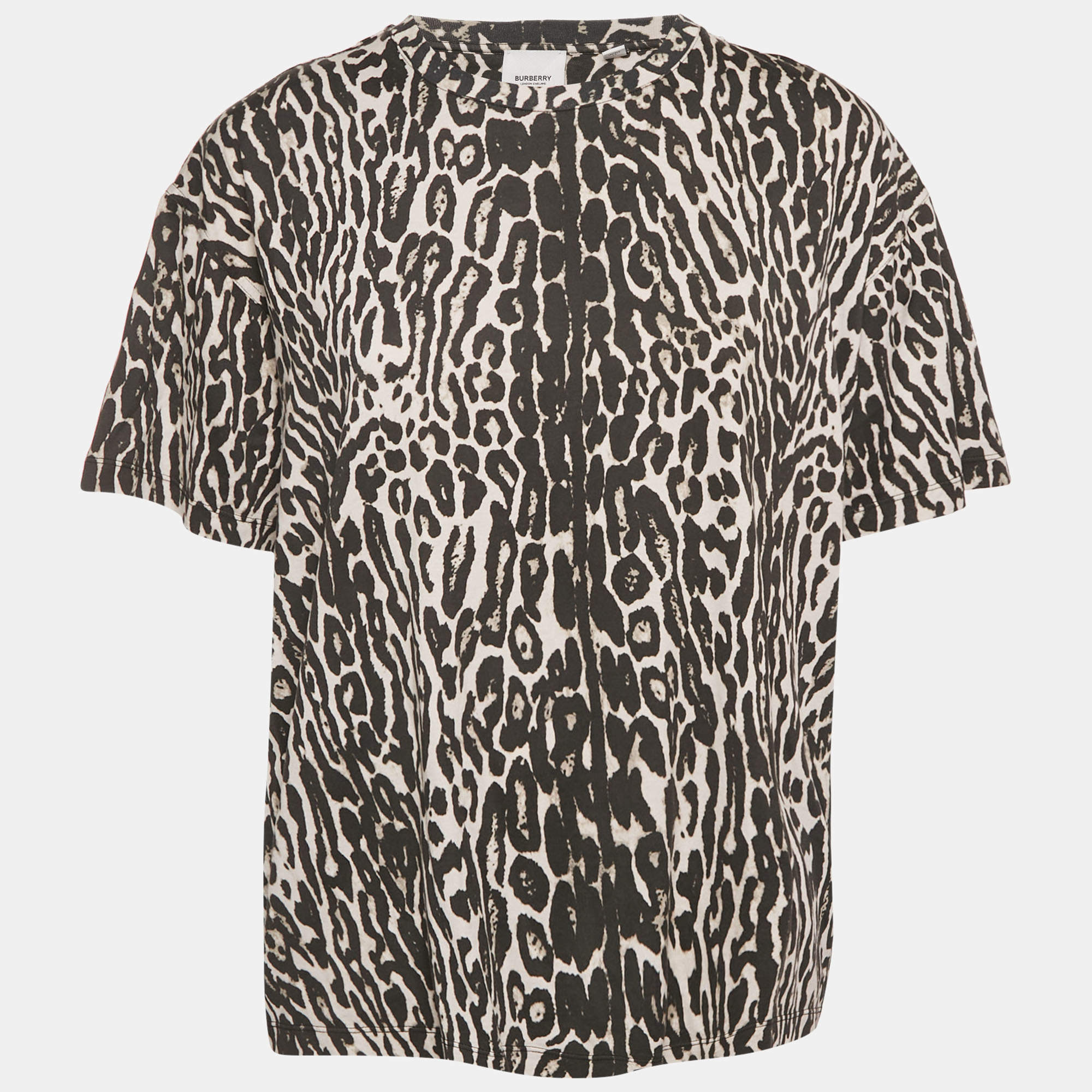Pre Owned Burberry Monochrome Leopard Print Jersey T-Shirt S