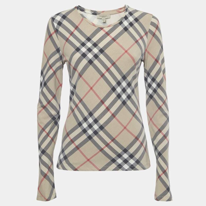 Pre Owned Burberry Beige Nova Check Pattern Jersey Top M 