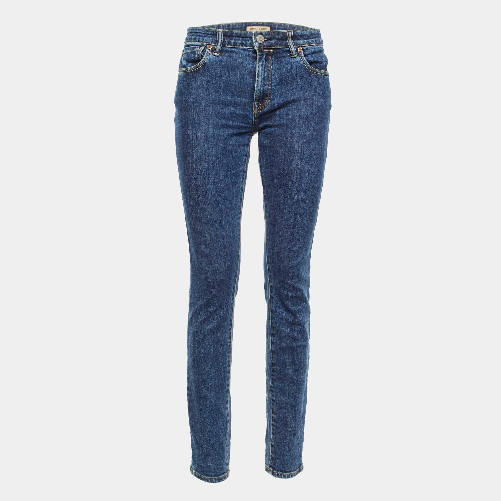 Pre Owned Burberry Blue Denim Mid Rise Skinny Jeans M/Waist 33"