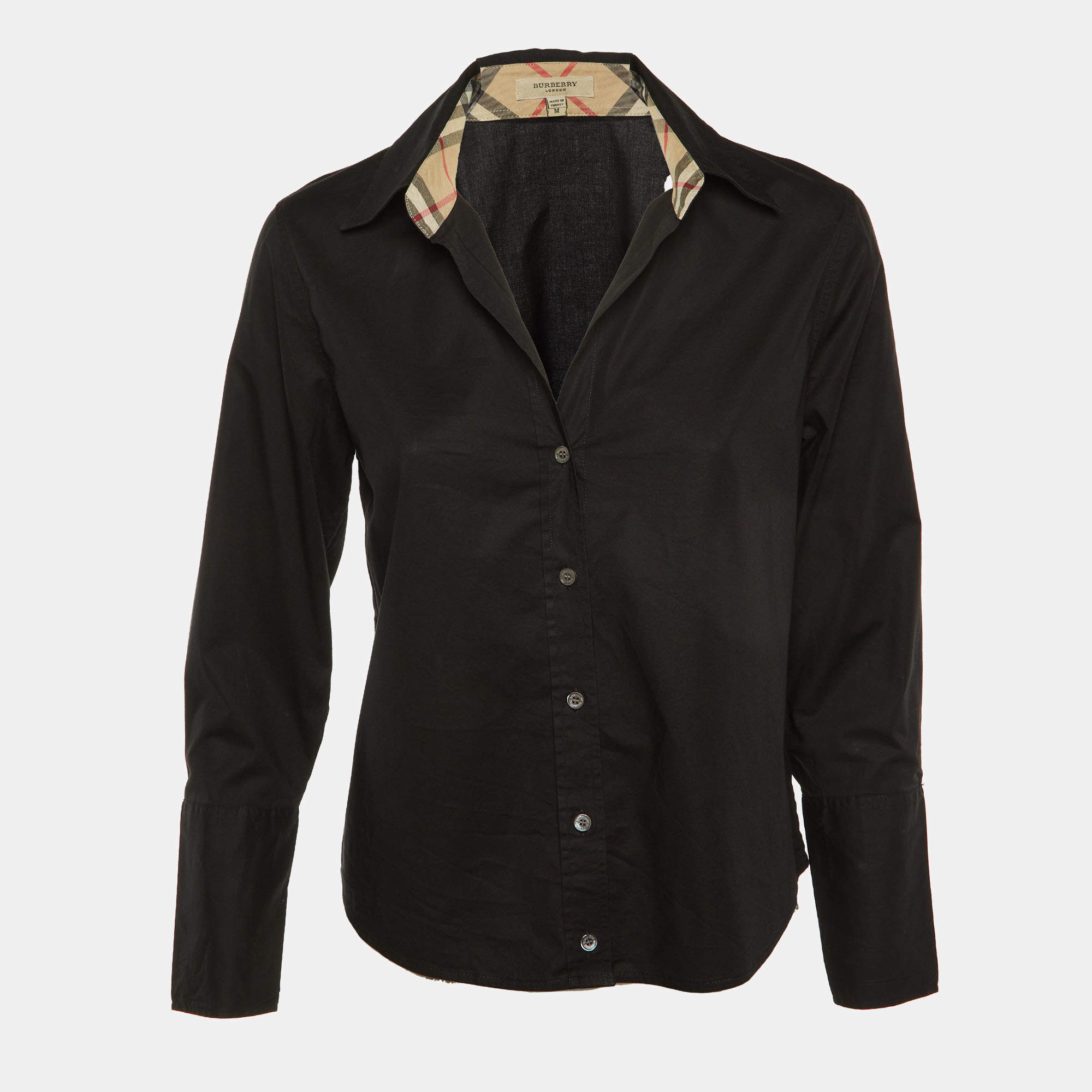 Pre Owned Burberry Black Stretch Cotton Button Front Shirt M