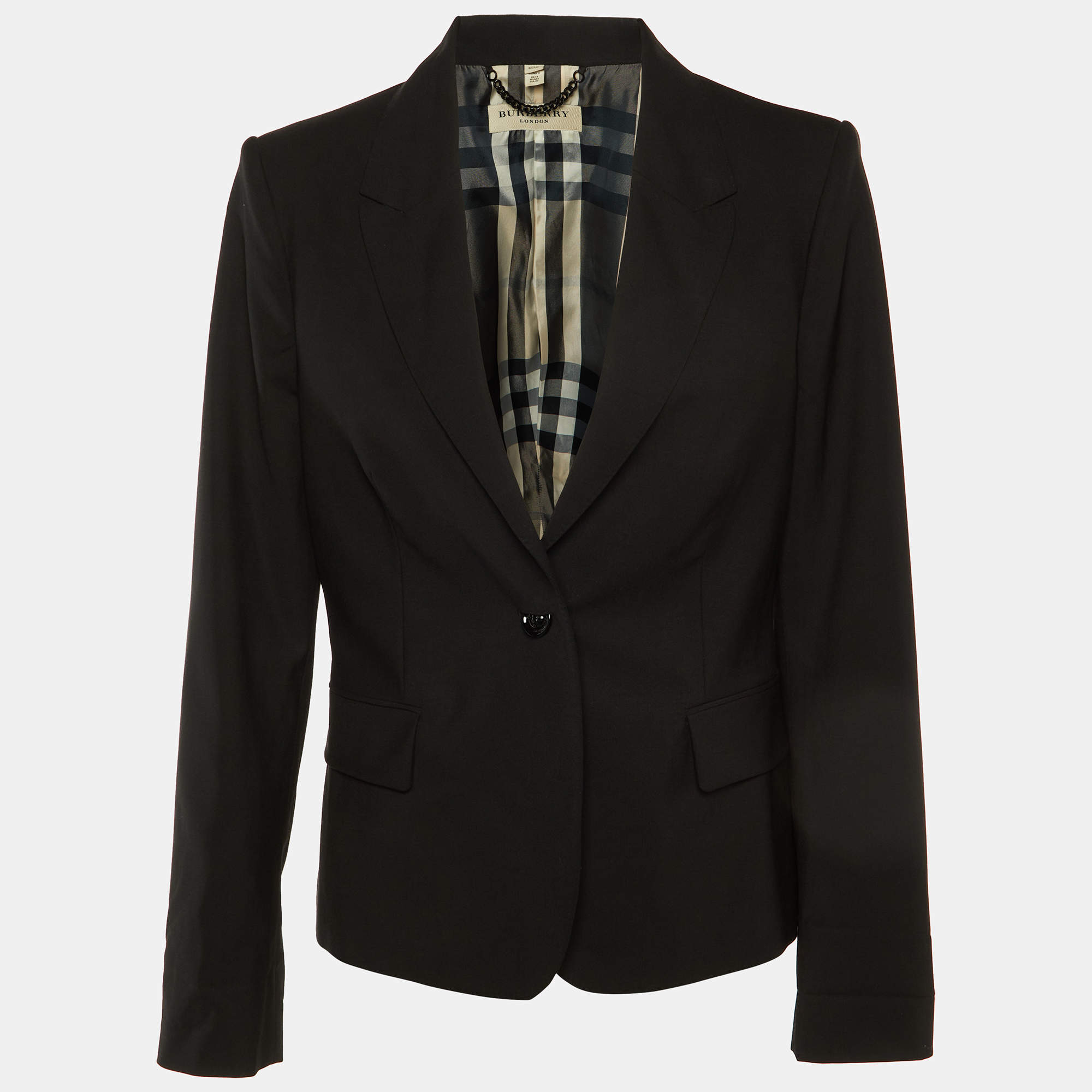 Pre Owned Burberry Black Wool Tailored Blazer L