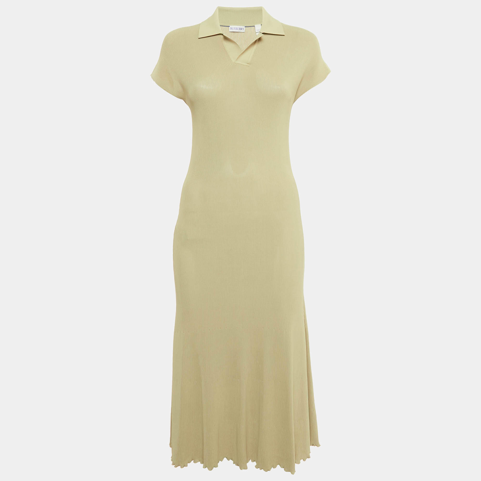Pre Owned Burberry Sage Green Stretch Knit Midi Dress S