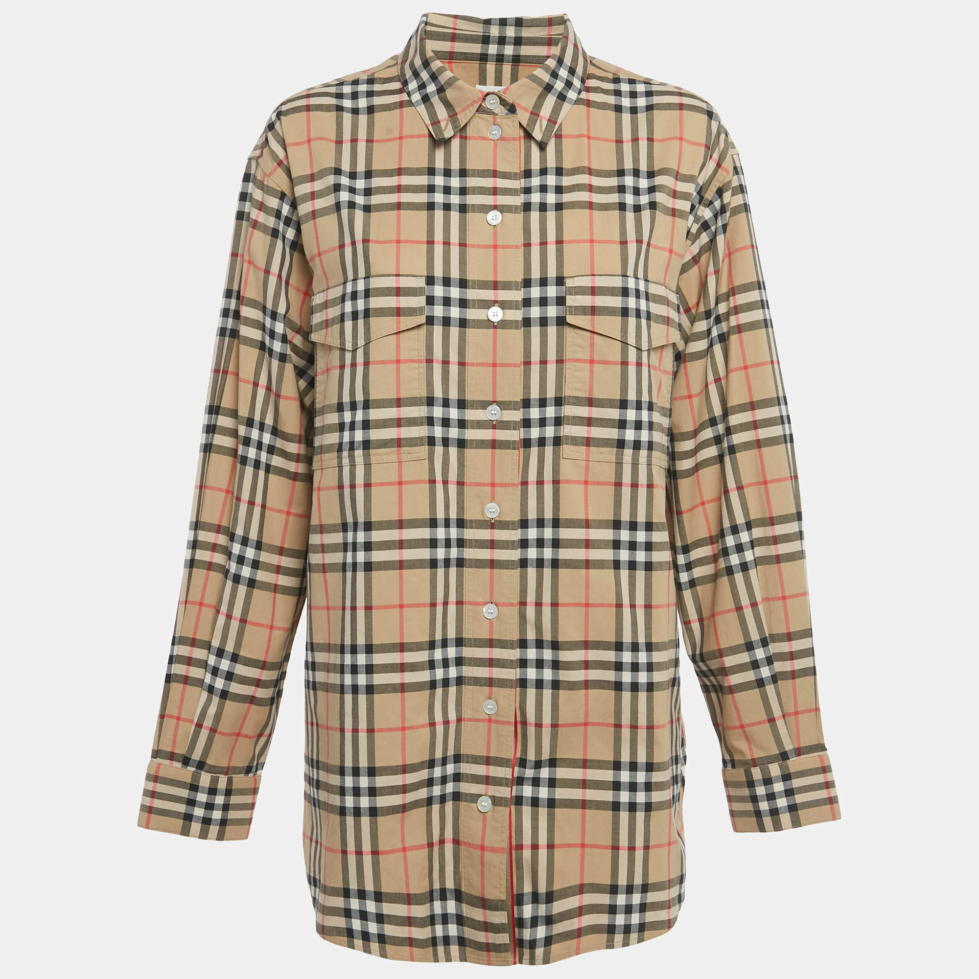 Pre Owned Burberry Beige Vintage Check Print Cotton Full Sleeve Shirt M