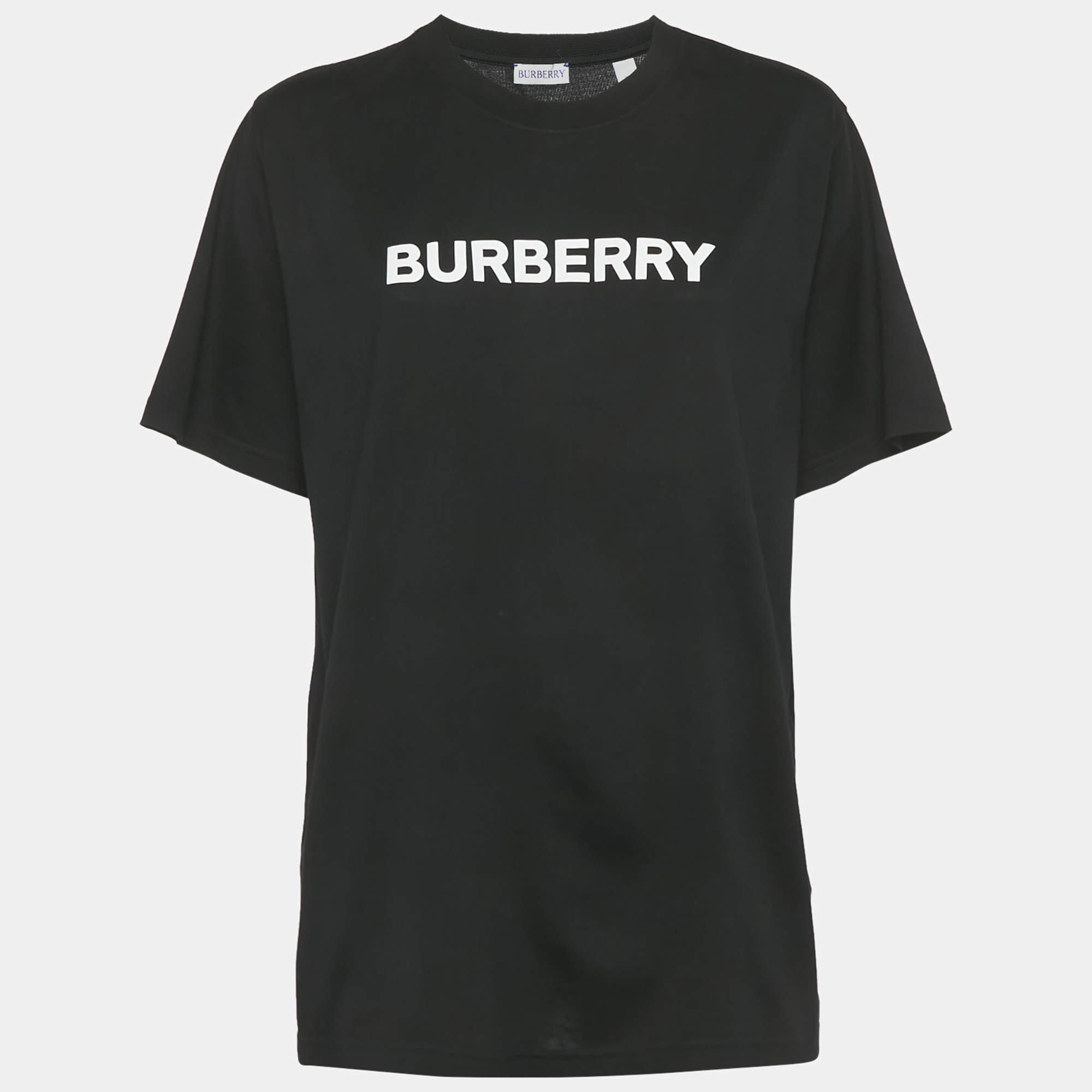 Pre Owned Burberry Black Logo Print Cotton Crewneck T-Shirt XL