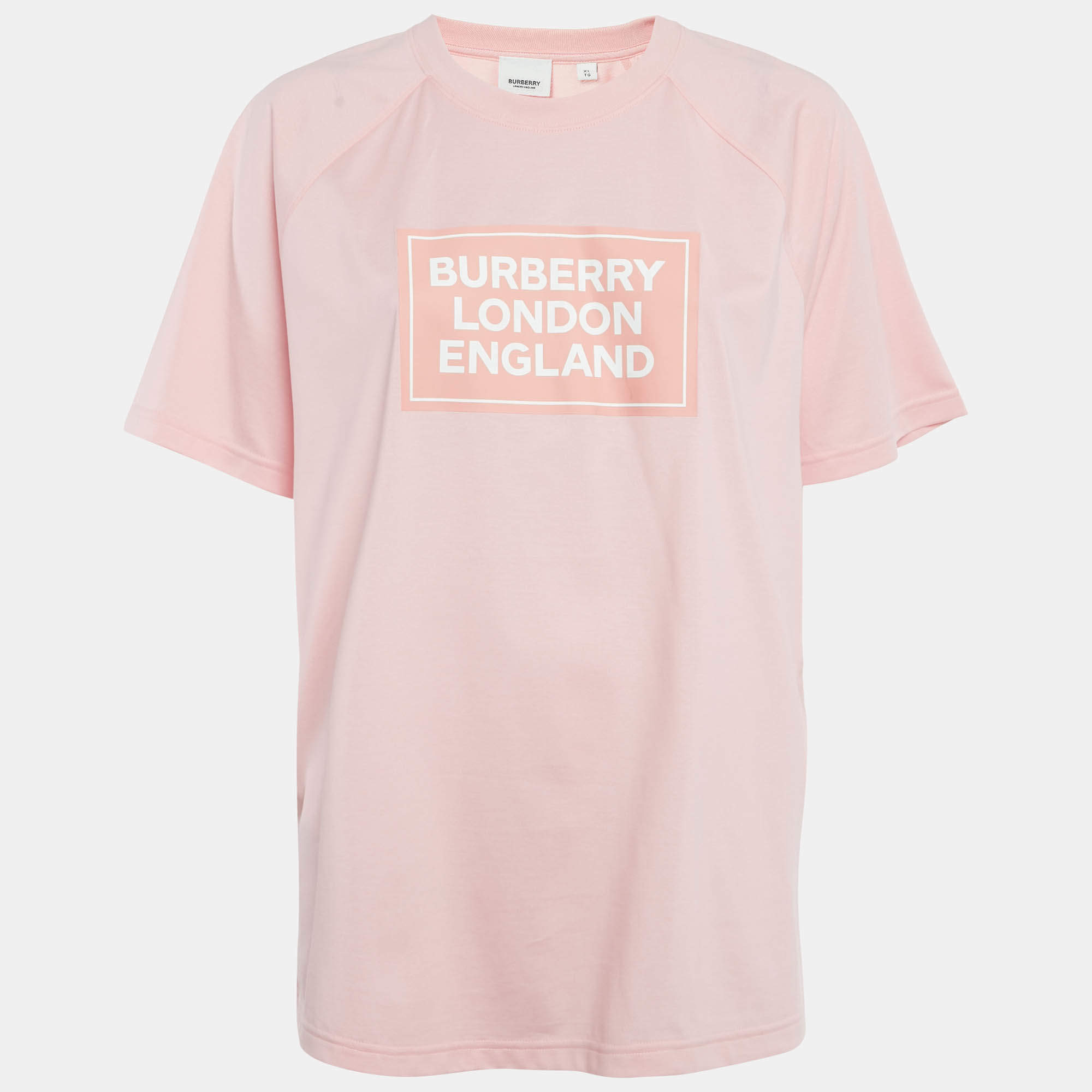 Pre Owned Burberry Pink Logo Print Cotton Crew Neck T-Shirt XL