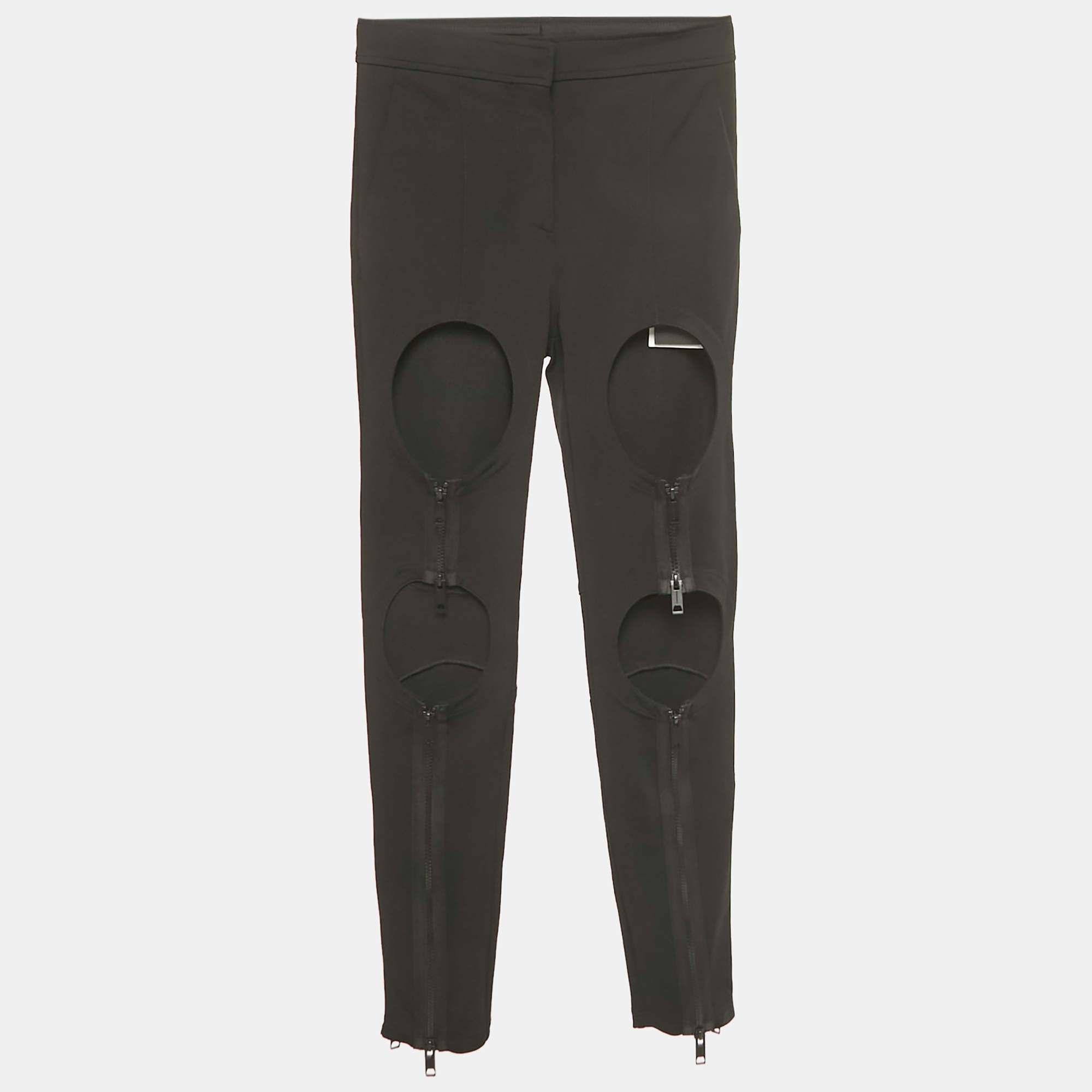 Pre Owned Burberry Black Jersey Zip Detail Cut-Out Pants XS
