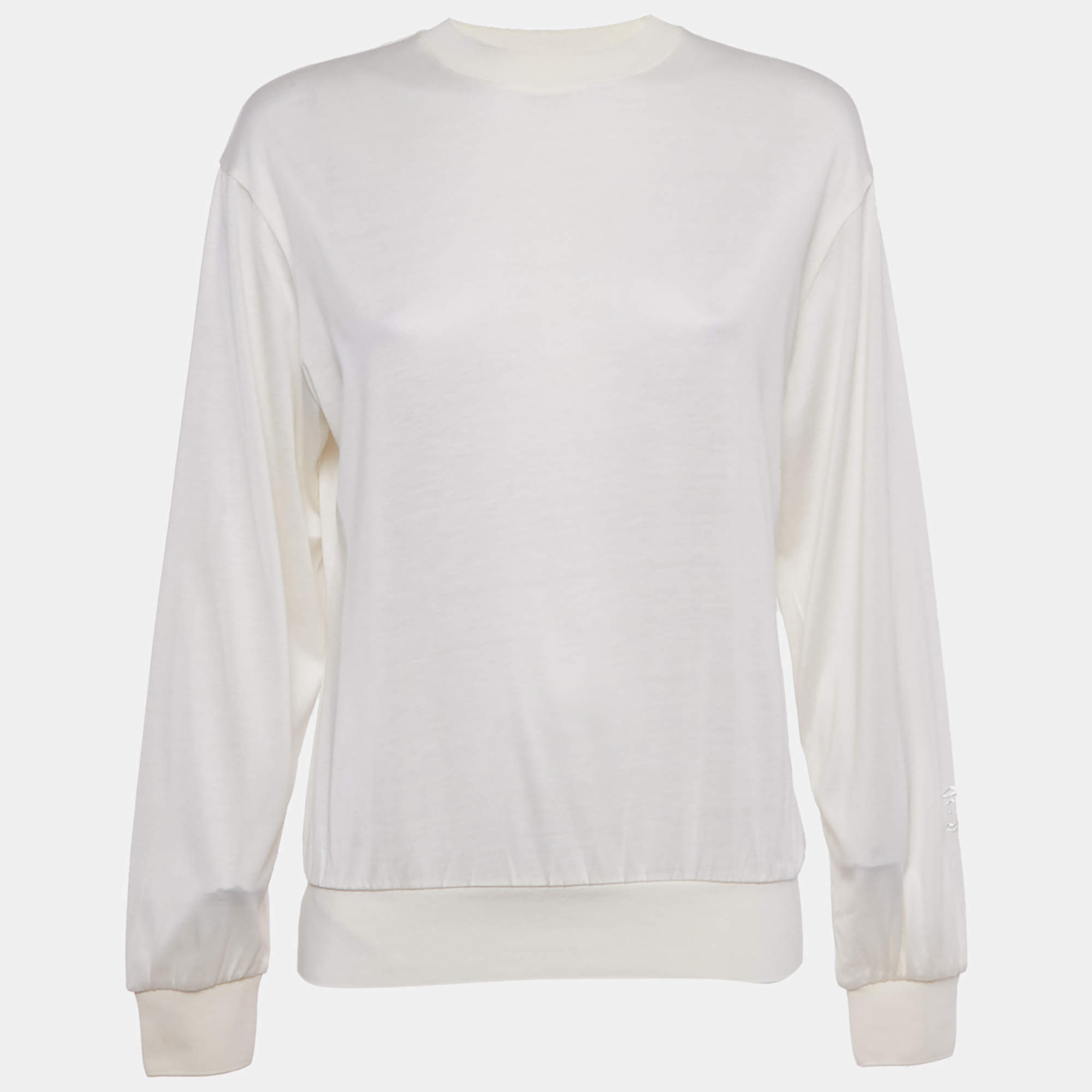 Pre Owned Burberry Ivory Logo Embroidered Silk Blend Sweatshirt XS