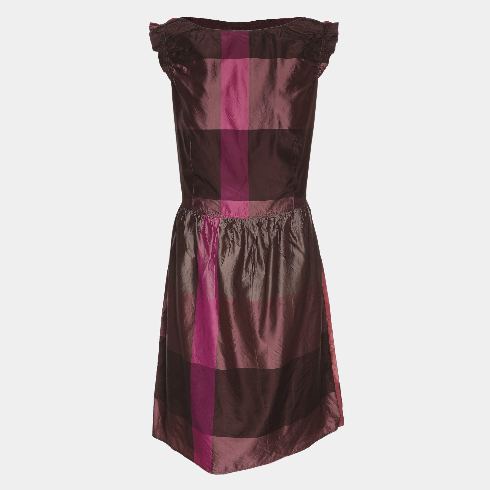 Pre Owned Burberry Multicolor Satin Sleeveless Midi Dress M