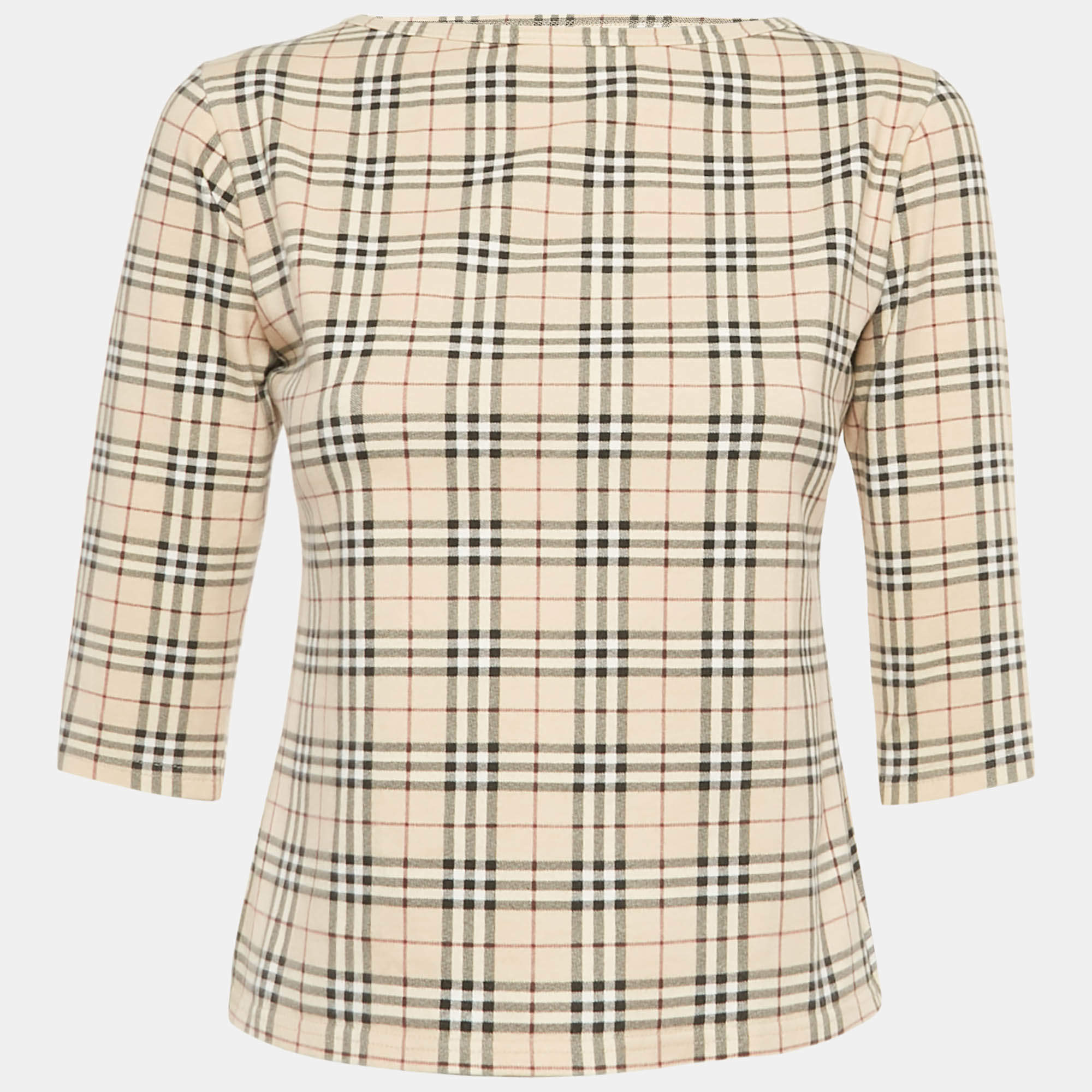 مملوكة مسبقًا Burberry Beige Checks Jersey Long Sleeve Top M