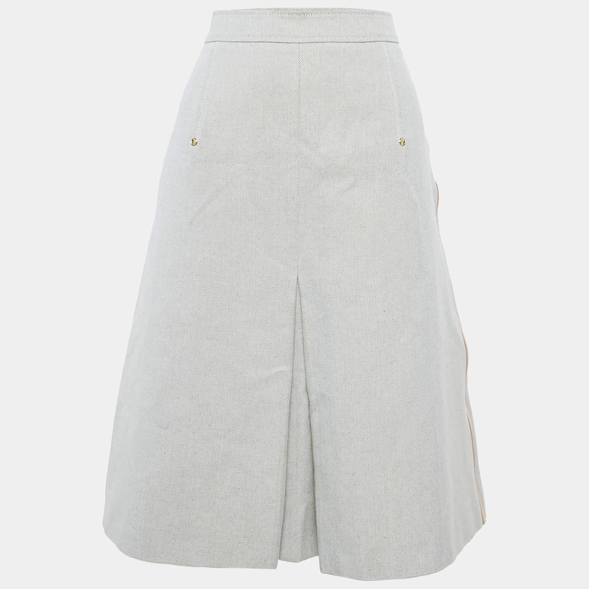 مملوكة مسبقًا تنورة بربري بيج قماش كانفاس بحواف جلدية مقاس متوسط