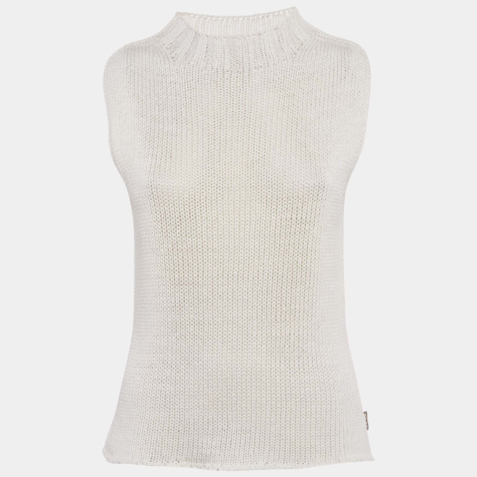 مملوكة مسبقًا Burberry White Cotton Knit Sleeveless Top M