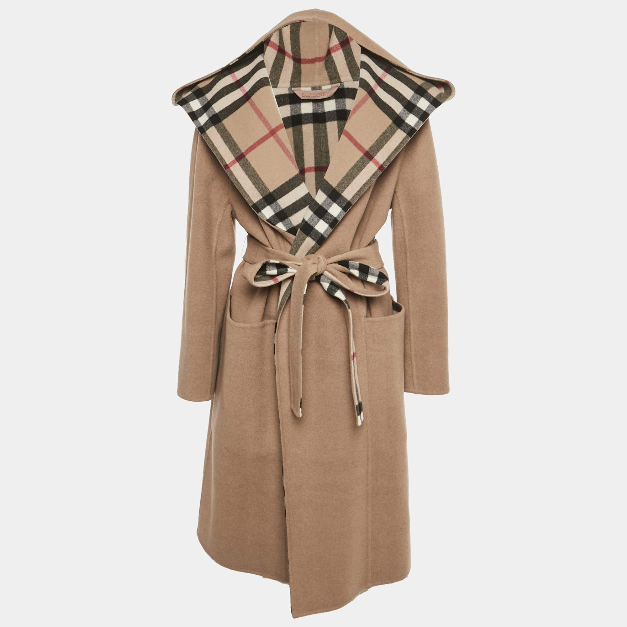 مملوكة مسبقًا Burberry Brown Wool Felt Hooded Coat L