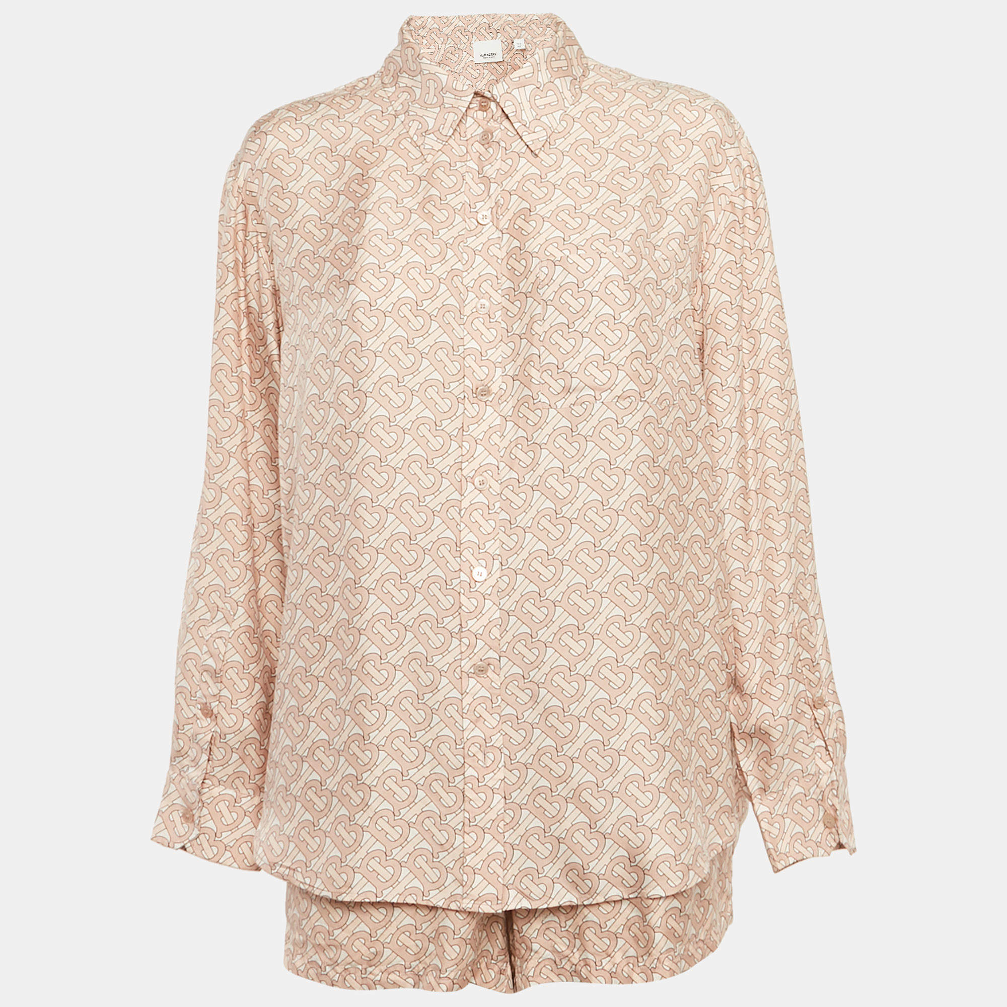 مملوكة مسبقًا معطف وقميص بربري حرير بتصميم حرف واحد وردي مقاس متوسط (ميديوم)