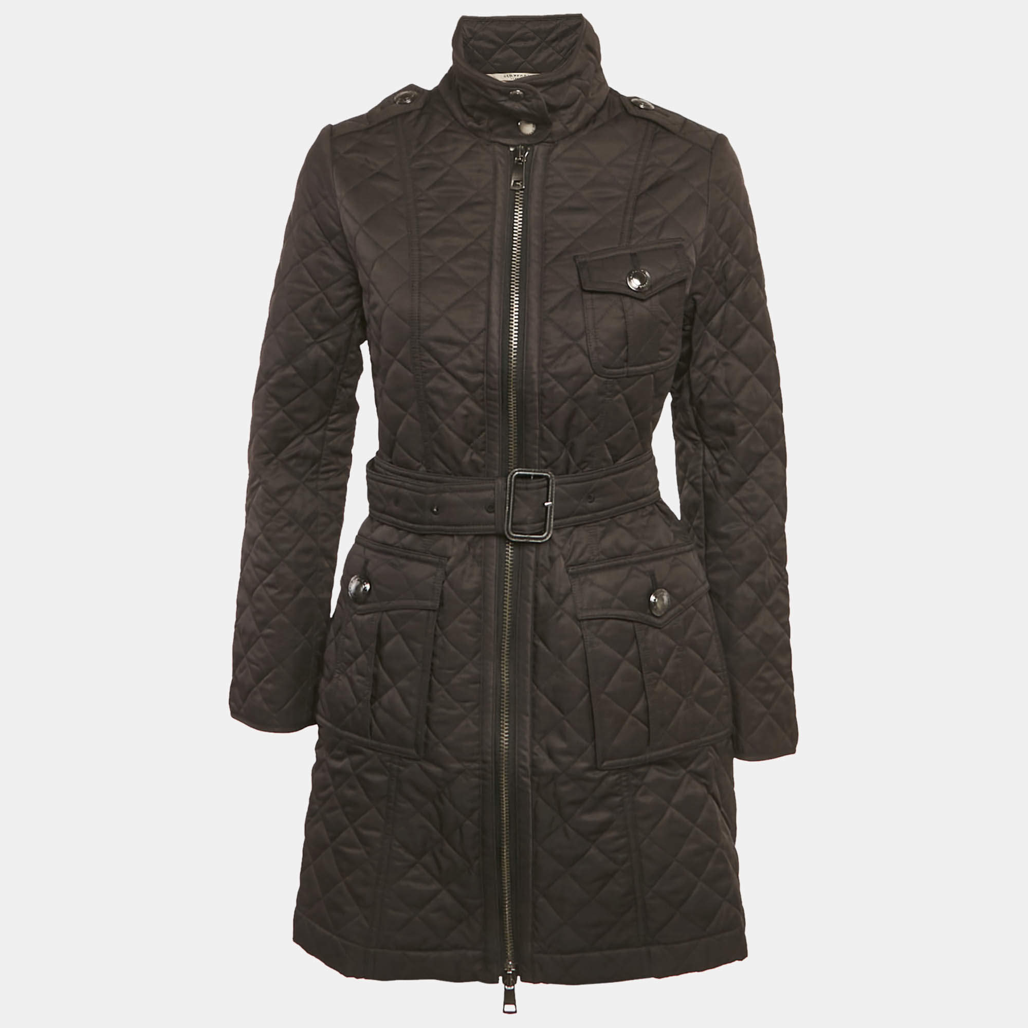 مملوكة مسبقًا Burberry Black Synthetic Diamond Quilted Zip Up Jacket XS