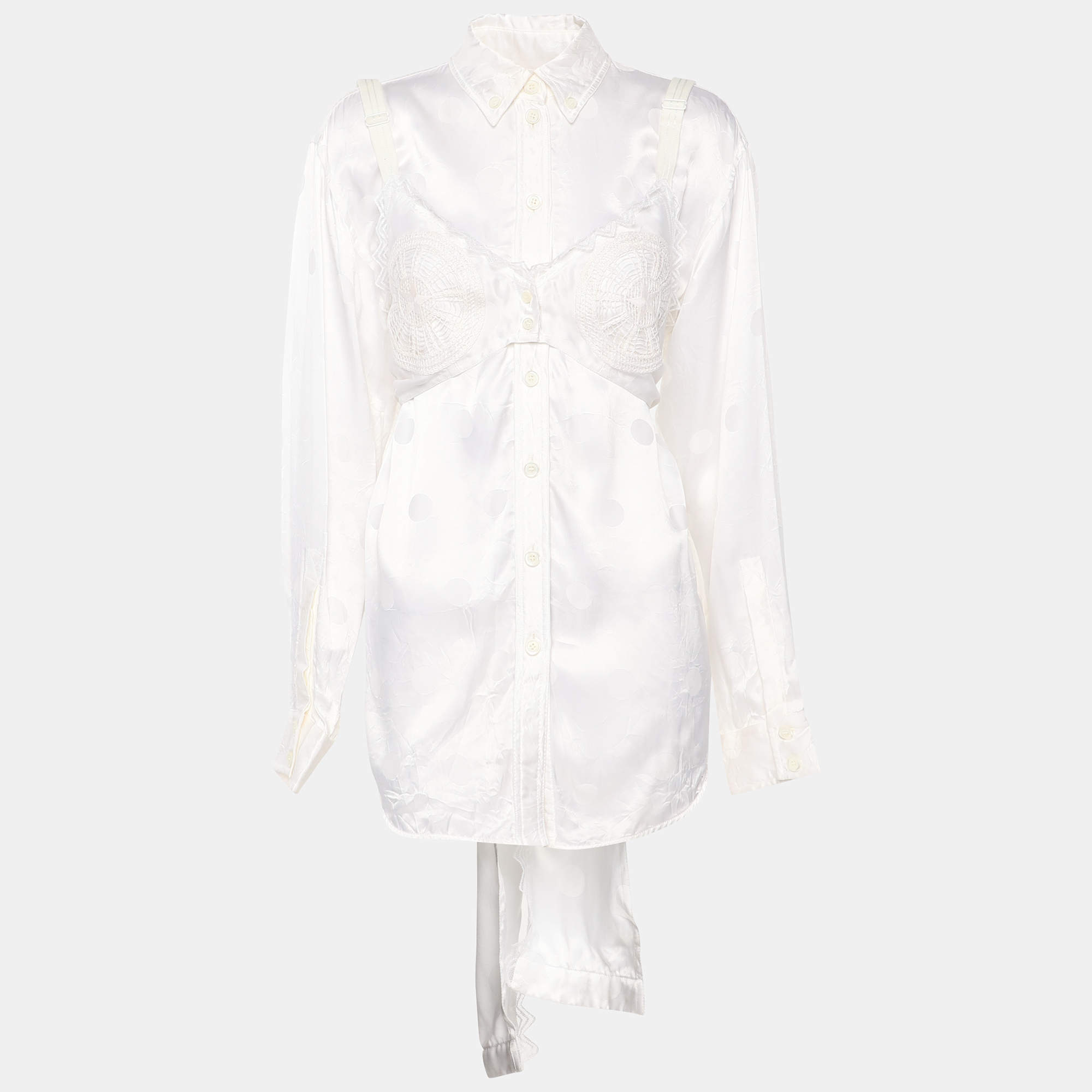 مملوكة مسبقًا بلوزة ساتان ودانتيل بيضاء أوبتيك بربري مقاس صغير جدًا (إكس سمول)