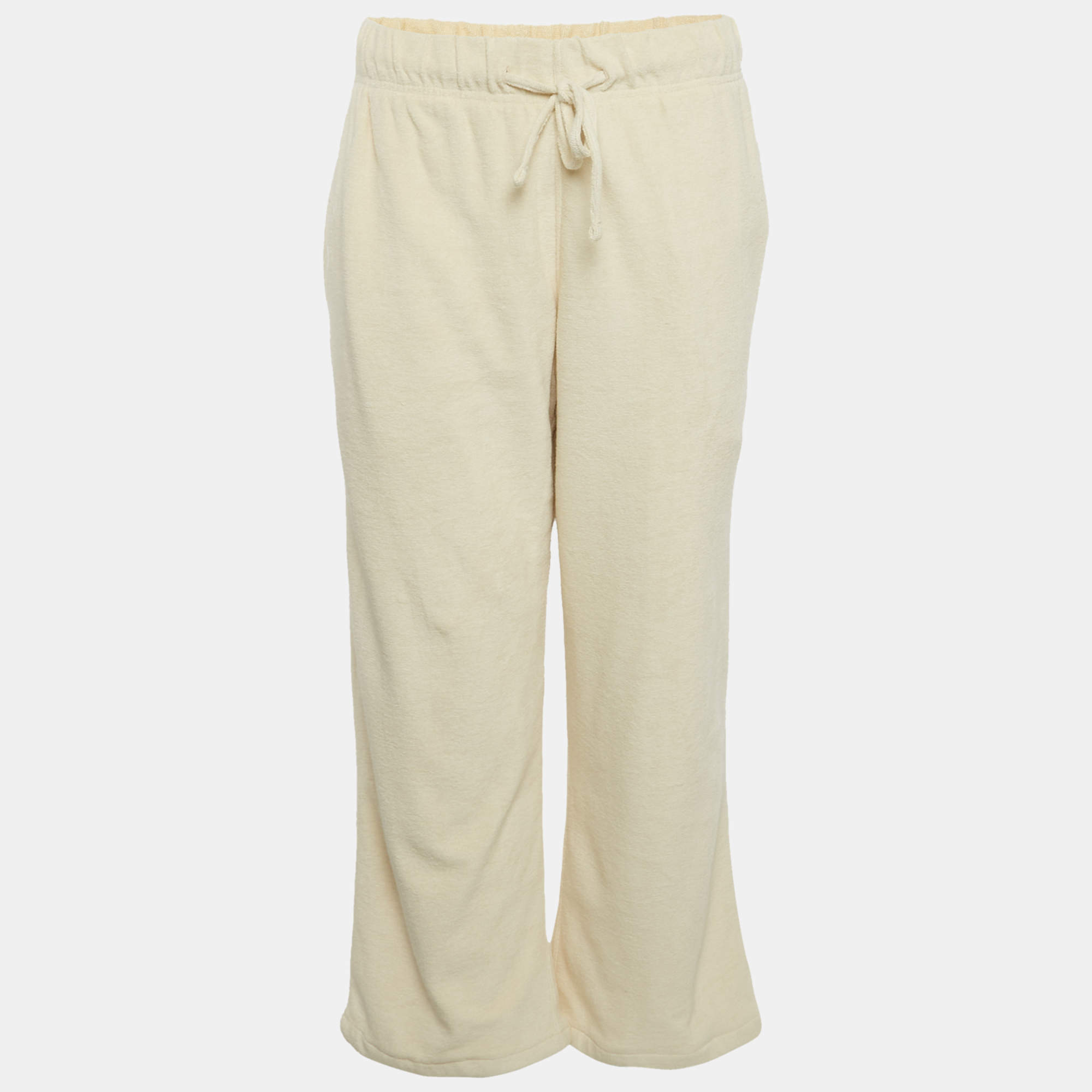 Pre Owned بنطلون بربري كريمي واسع الأرجل تيري برباط مقاس صغير - سمول