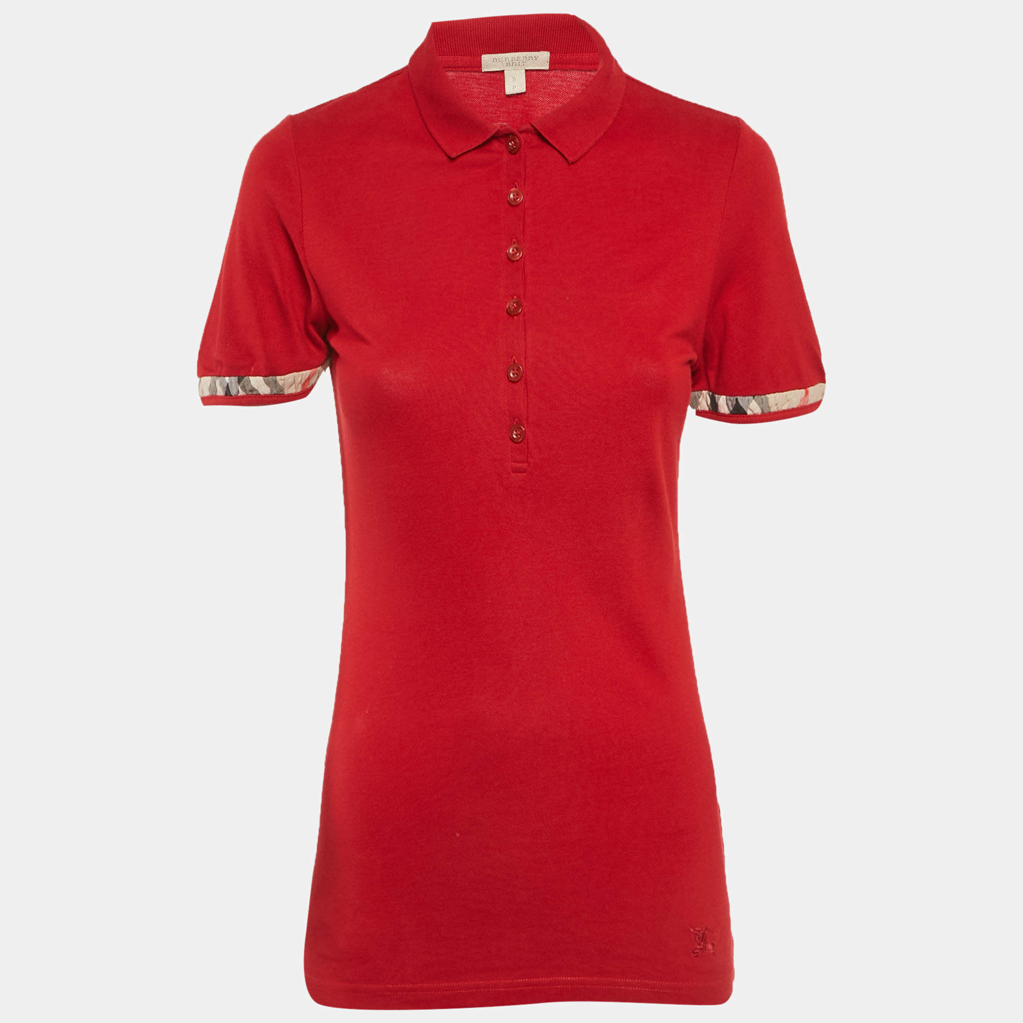 مملوكة مسبقًا Burberry Brit Red Cotton Pique Polo T-Shirt S