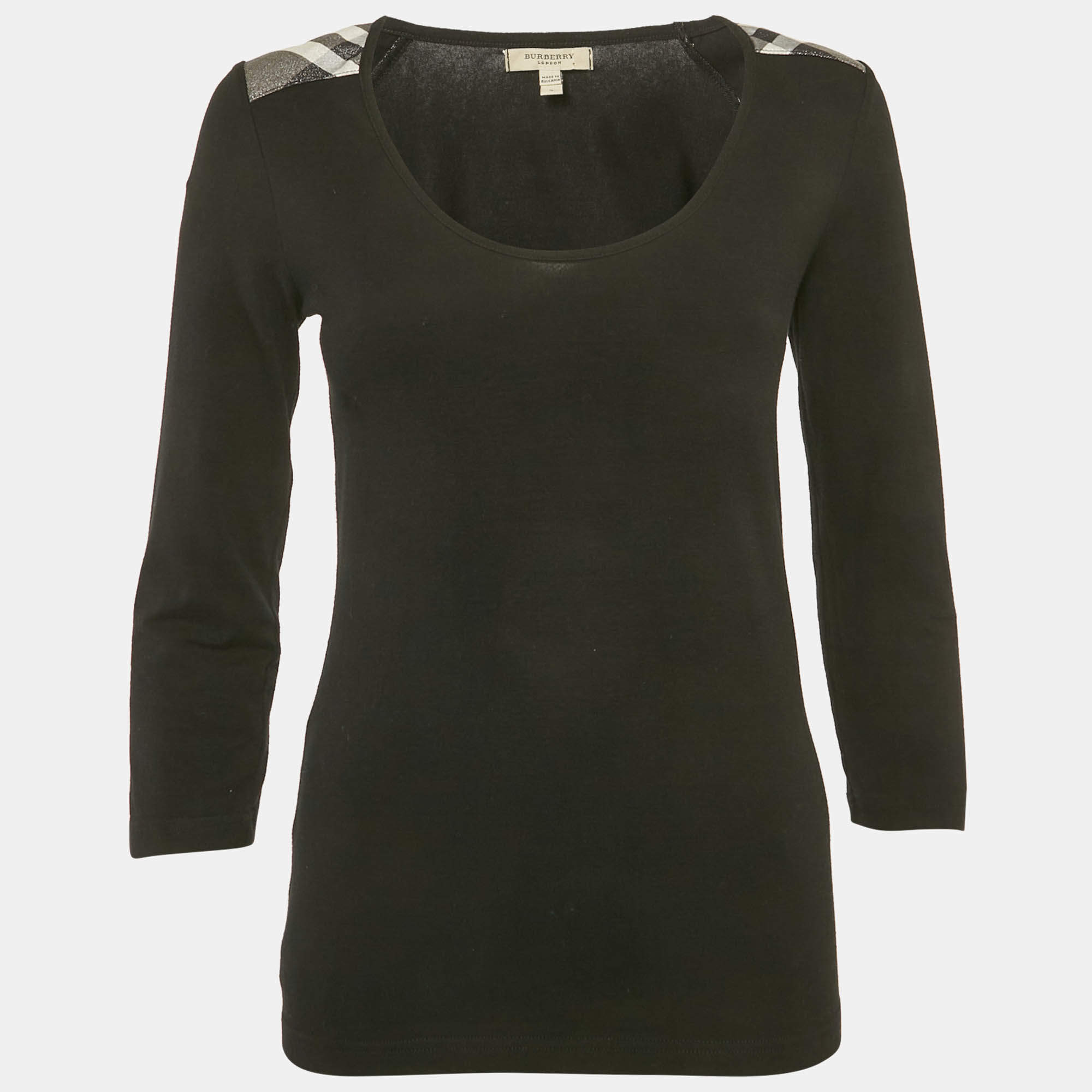 Pre Owned Burberry Black Checks Trim Jersey Long Sleeve T-Shirt S