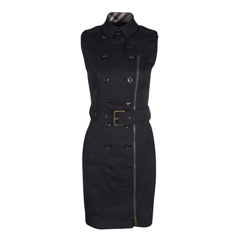 Burberry Brit Black Zip Front Belted Sleeveless Trench Dress S Burberry |  TLC