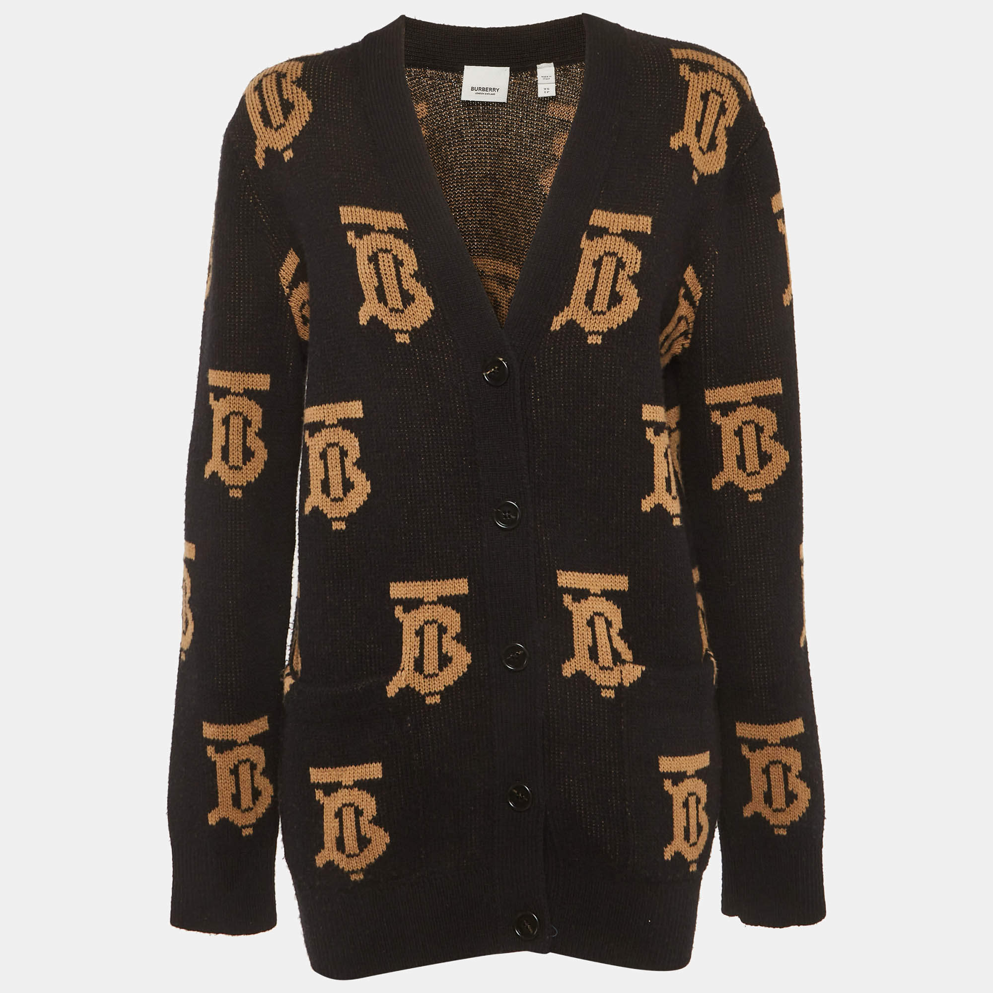 مملوكة مسبقًا Burberry Black Monogram Jacquard Wool Cardigan XS