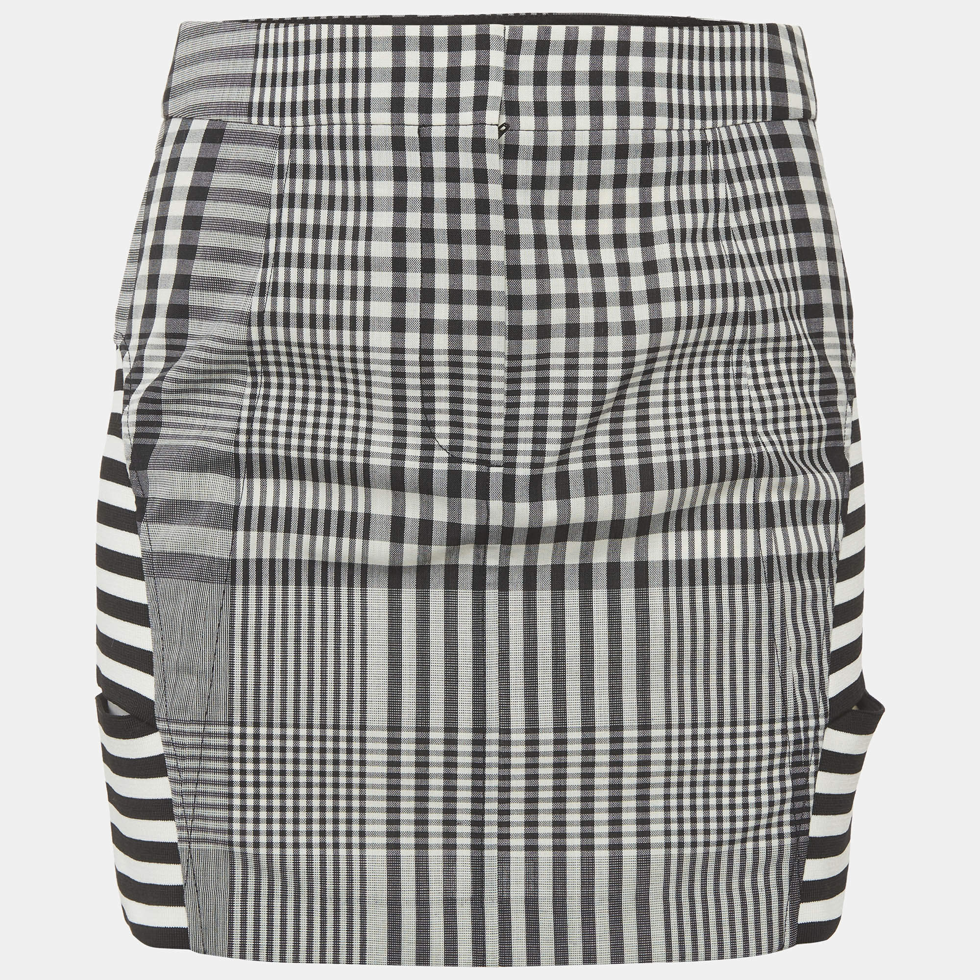 Pre Owned Burberry Monochrome Check and Stripe Cotton Mini Skirt S