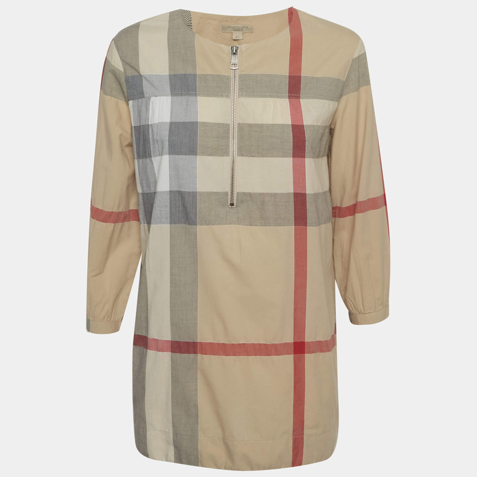 Pre Owned Burberry Brit Beige Check Cotton Tunic XS