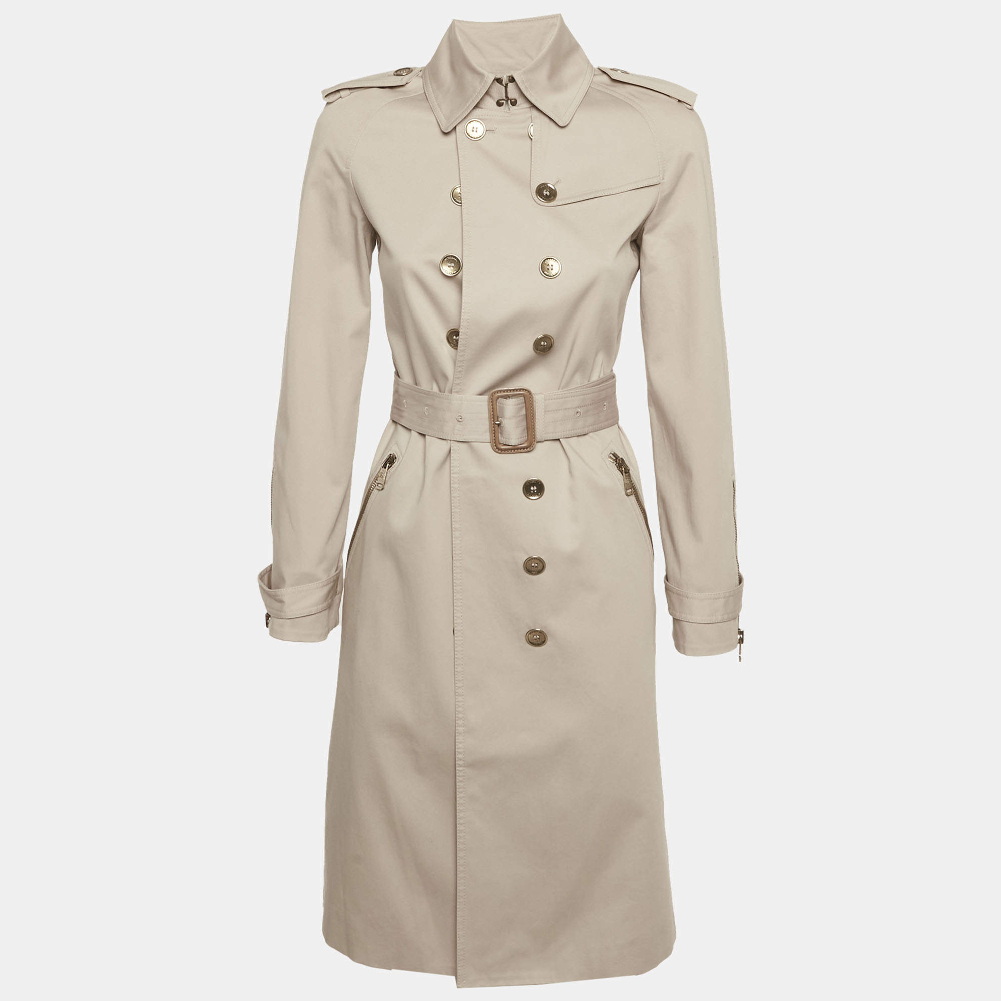 Pre Owned Burberry Beige Gabardine Double Breasted Belted Trench Coat S