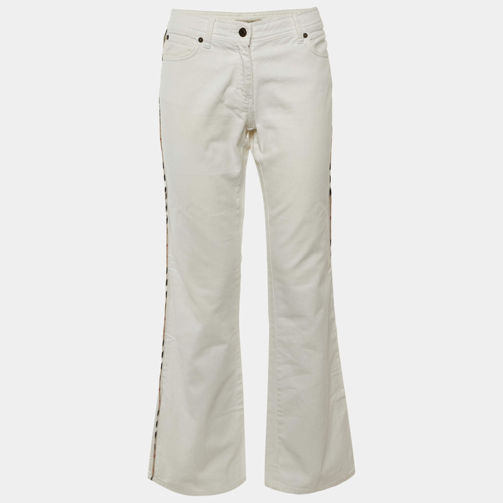Pre Owned Burberry White Denim Straight Leg Jeans S