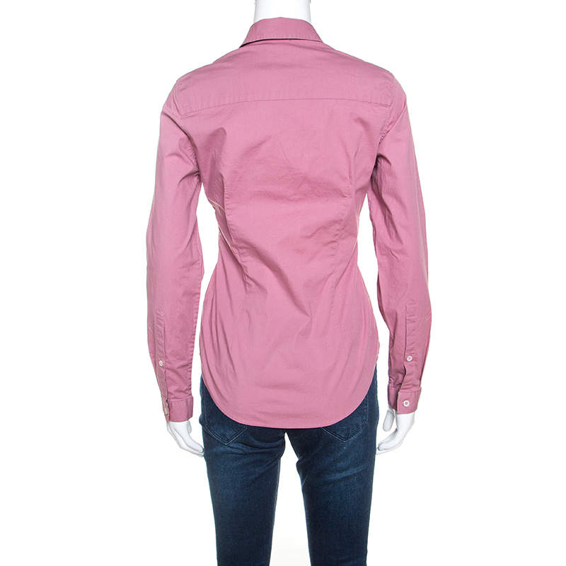 Burberry Brit Pink Stretch Cotton Button Front Shirt S Burberry TLC