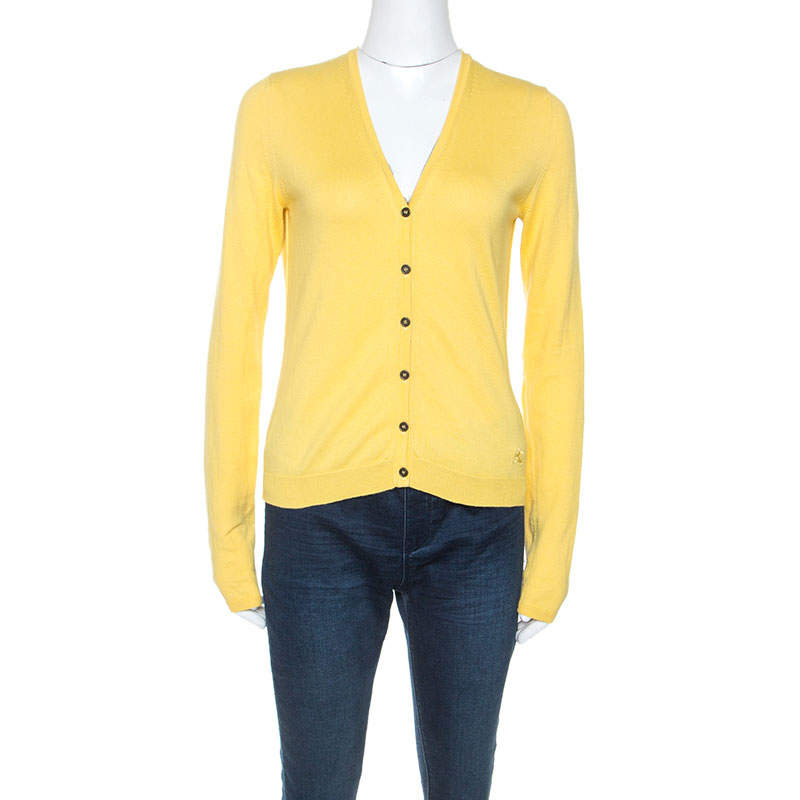 Burberry Brit Yellow Knit Button Front Cardigan S