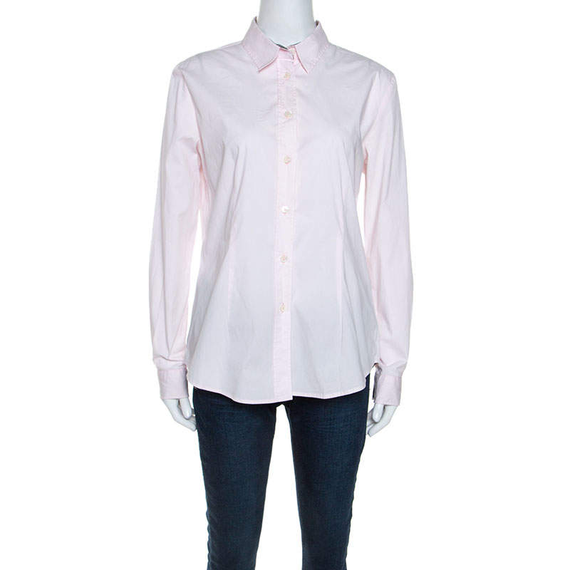 Burberry Light Pink Stretch Cotton Button Front Shirt L
