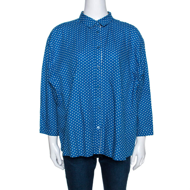 Pre Owned Burberry Brit Blue Polka Dot Cotton Linen Button Front Shirt XL