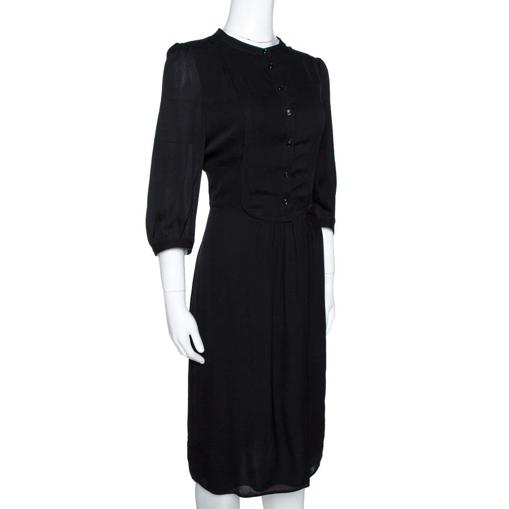 Burberry Black Silk Half Placket Midi Dress M Burberry | TLC