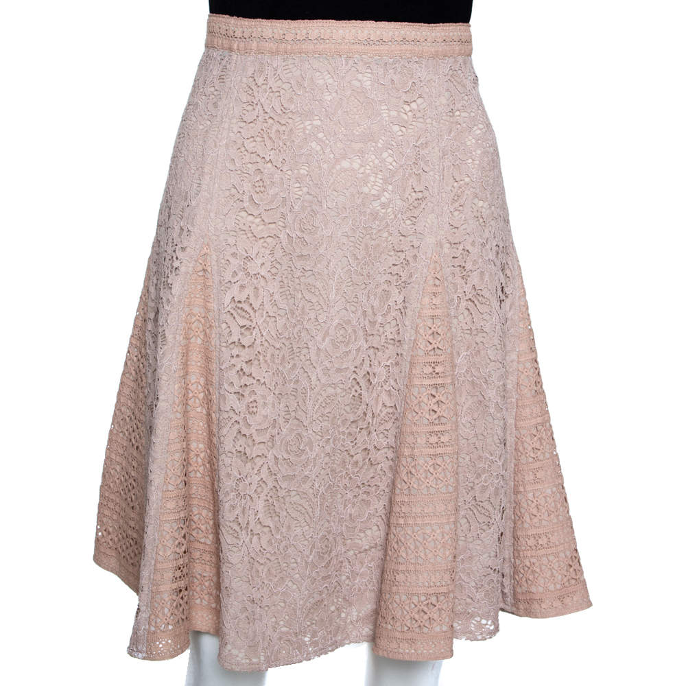 Burberry Pale Pink Corded Lace Paneled A Line Skirt M Burberry | TLC