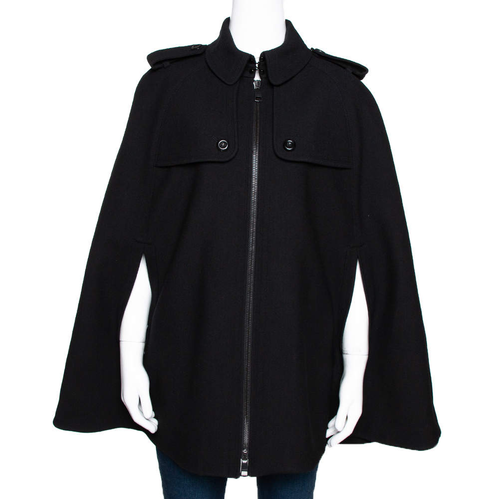 Pre Owned Burberry Black Wool Blend Cape Coat M